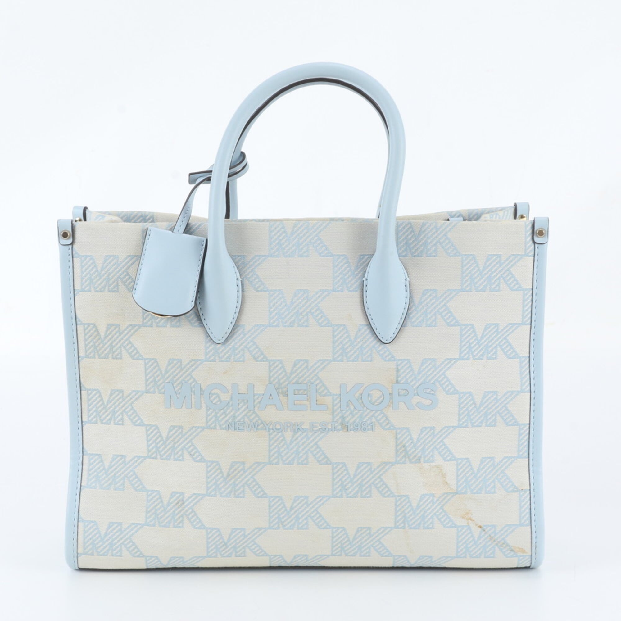 Michael Kors Blue White Leather Canvas Handbag Shoulder Bag Tote Bag (Pre-Owned)