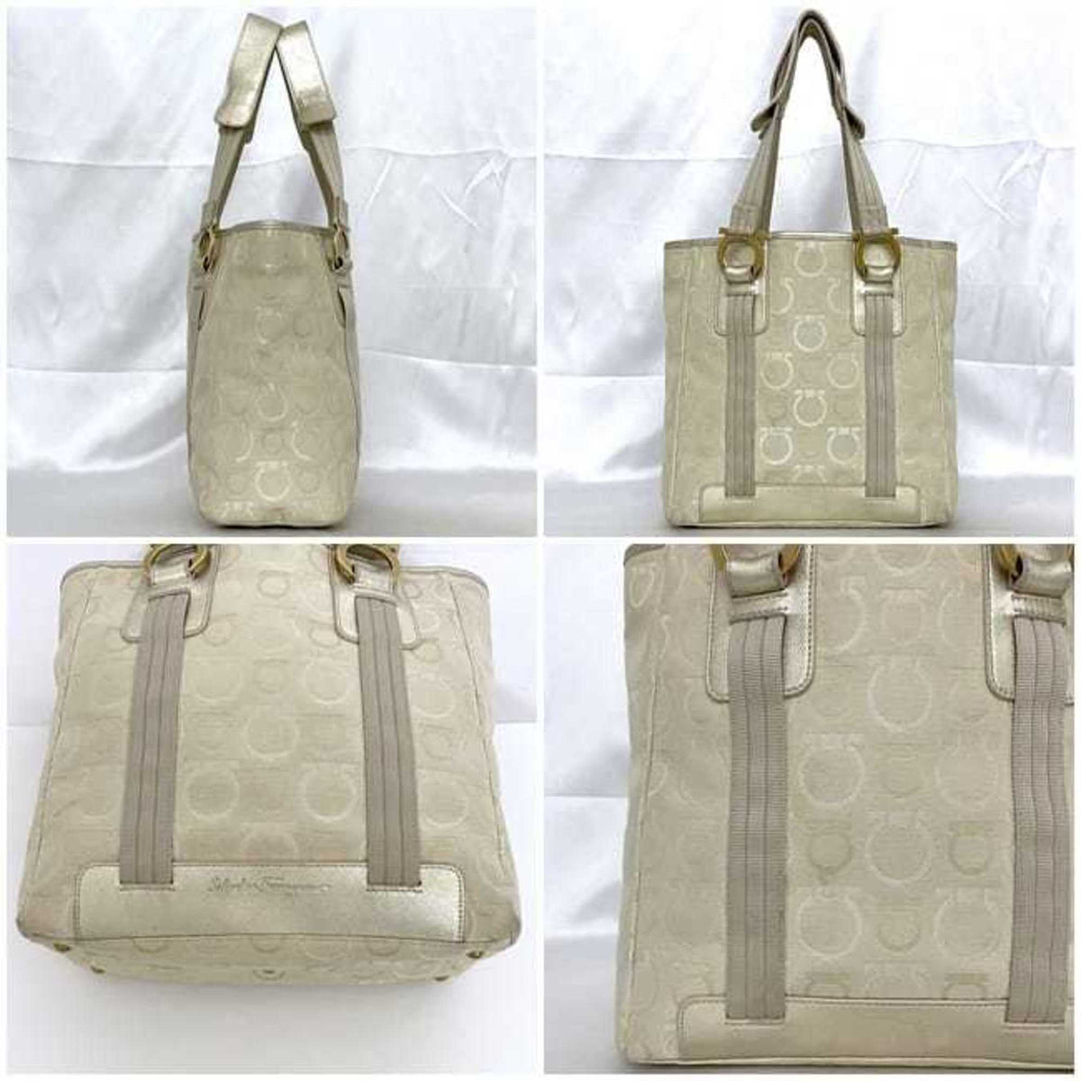 Salvatore Ferragamo Beige Canvas Leather Tote Bag (Pre-Owned)