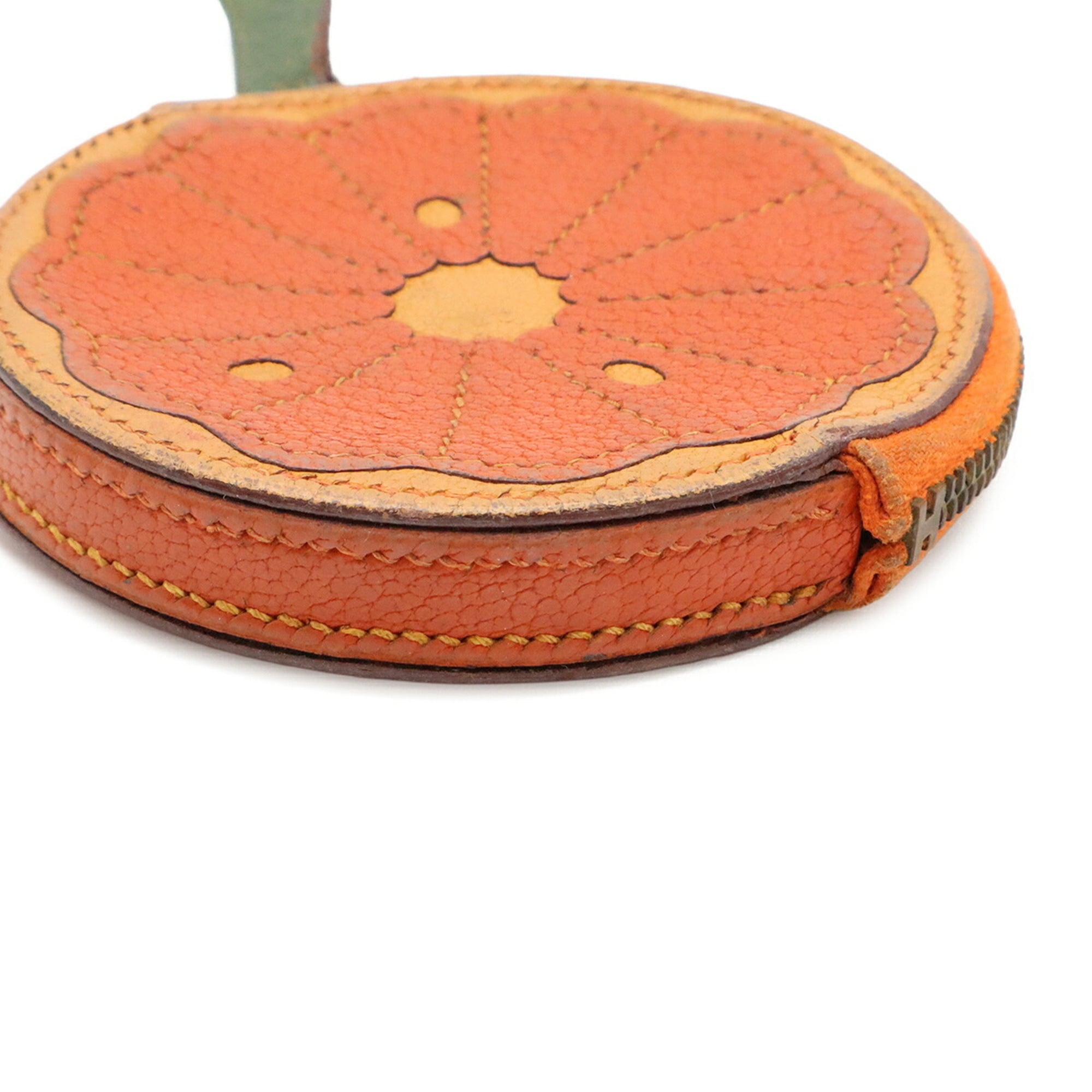 Hermes Green Orange Leather Coin Purse/Coin Case (Pre-Owned)