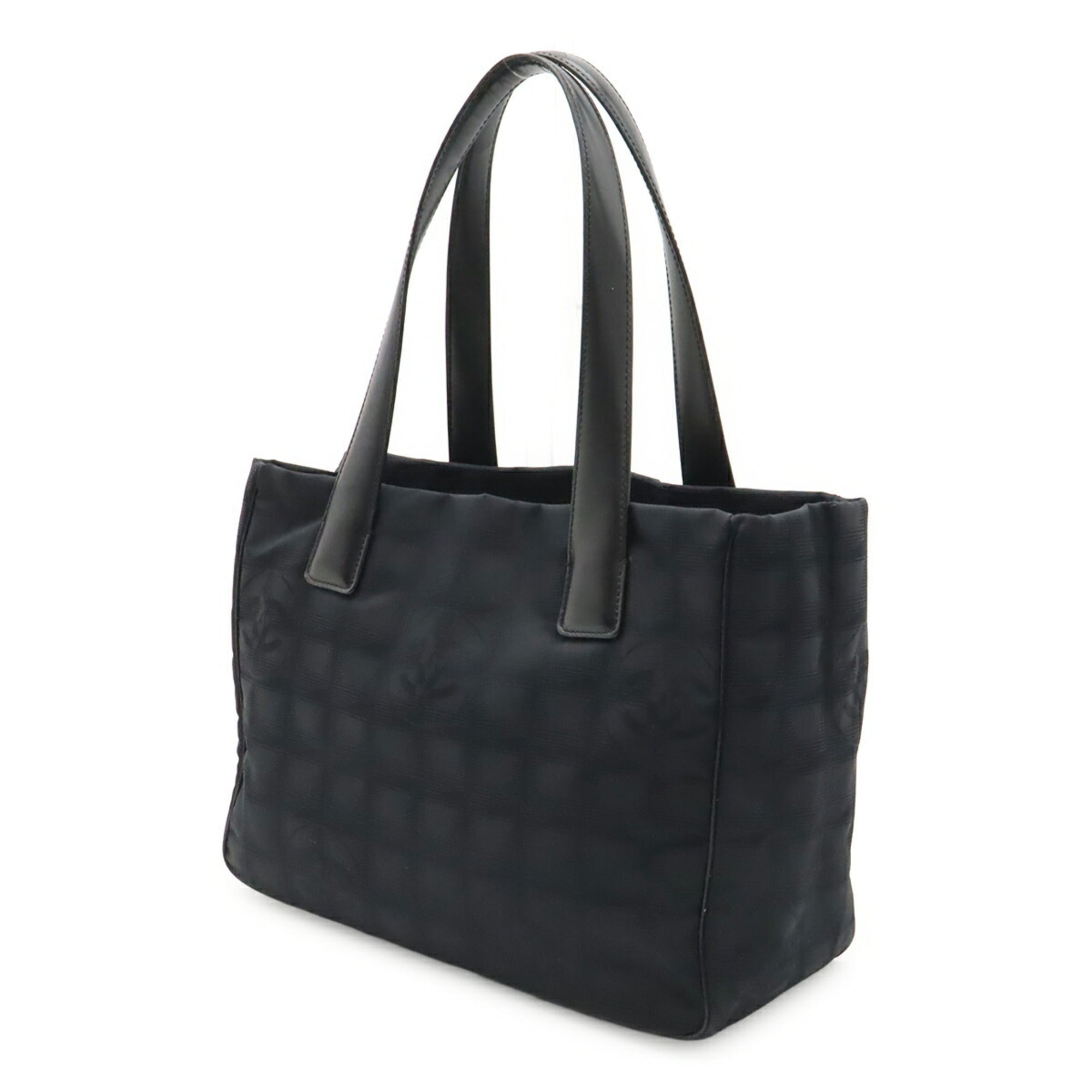 Chanel Black Nylon Leather Shoulder Bag Tote Bag (Pre-Owned)