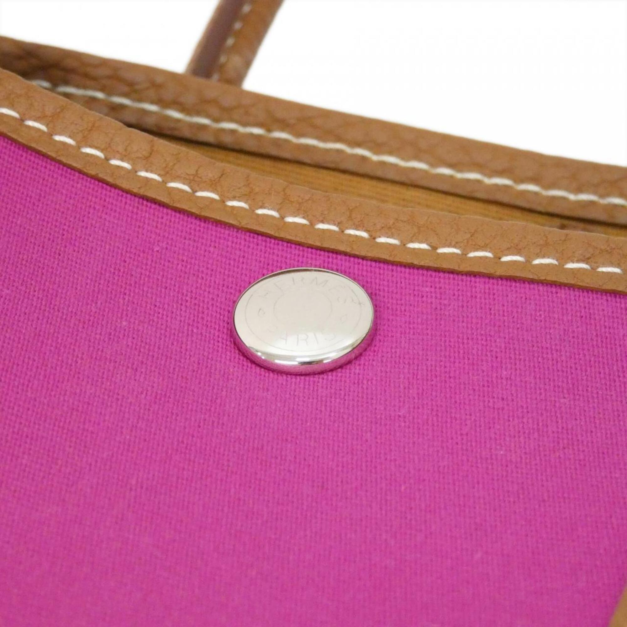 Hermes Gold Pink Toile Officier Negonda Leather Handbag (Pre-Owned)