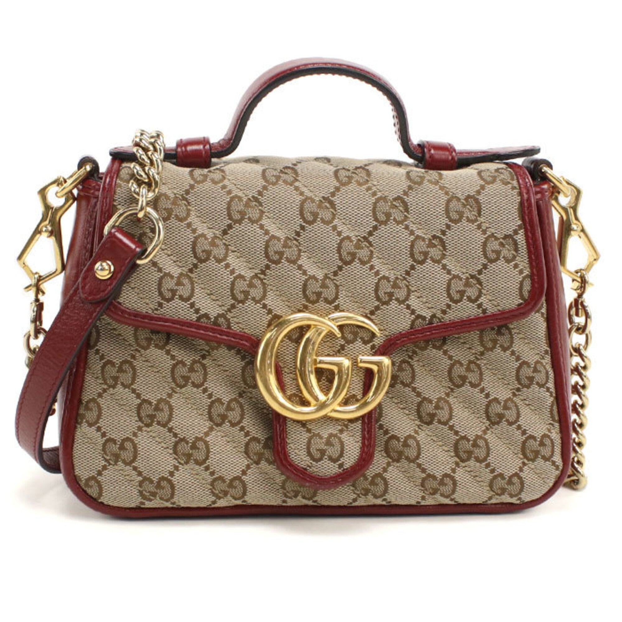 Gucci Beige Gg Canvas Leather Handbag (Pre-Owned)