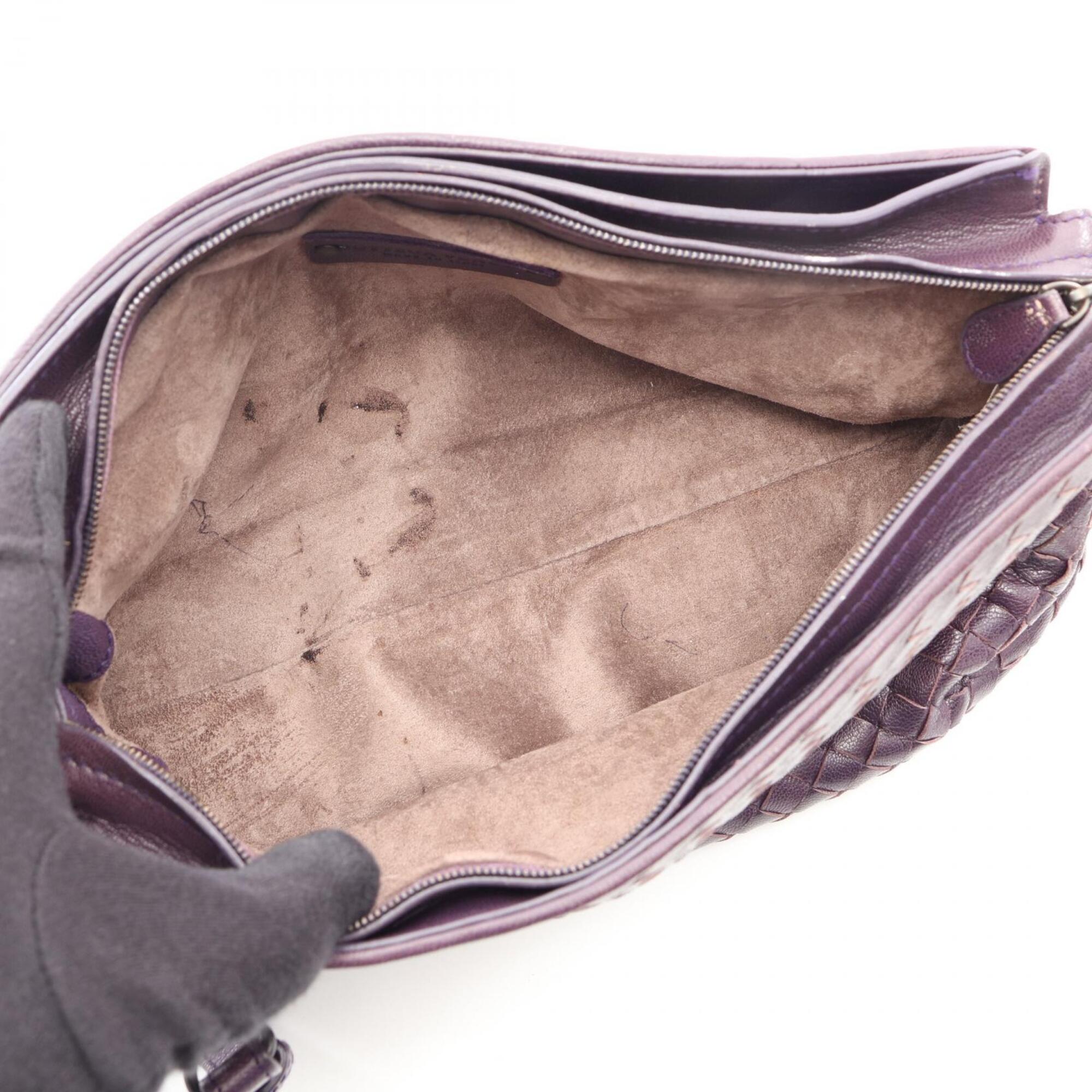 Bottega Veneta Intrecciato Purple Leather Handbag Shoulder Bag (Pre-Owned)