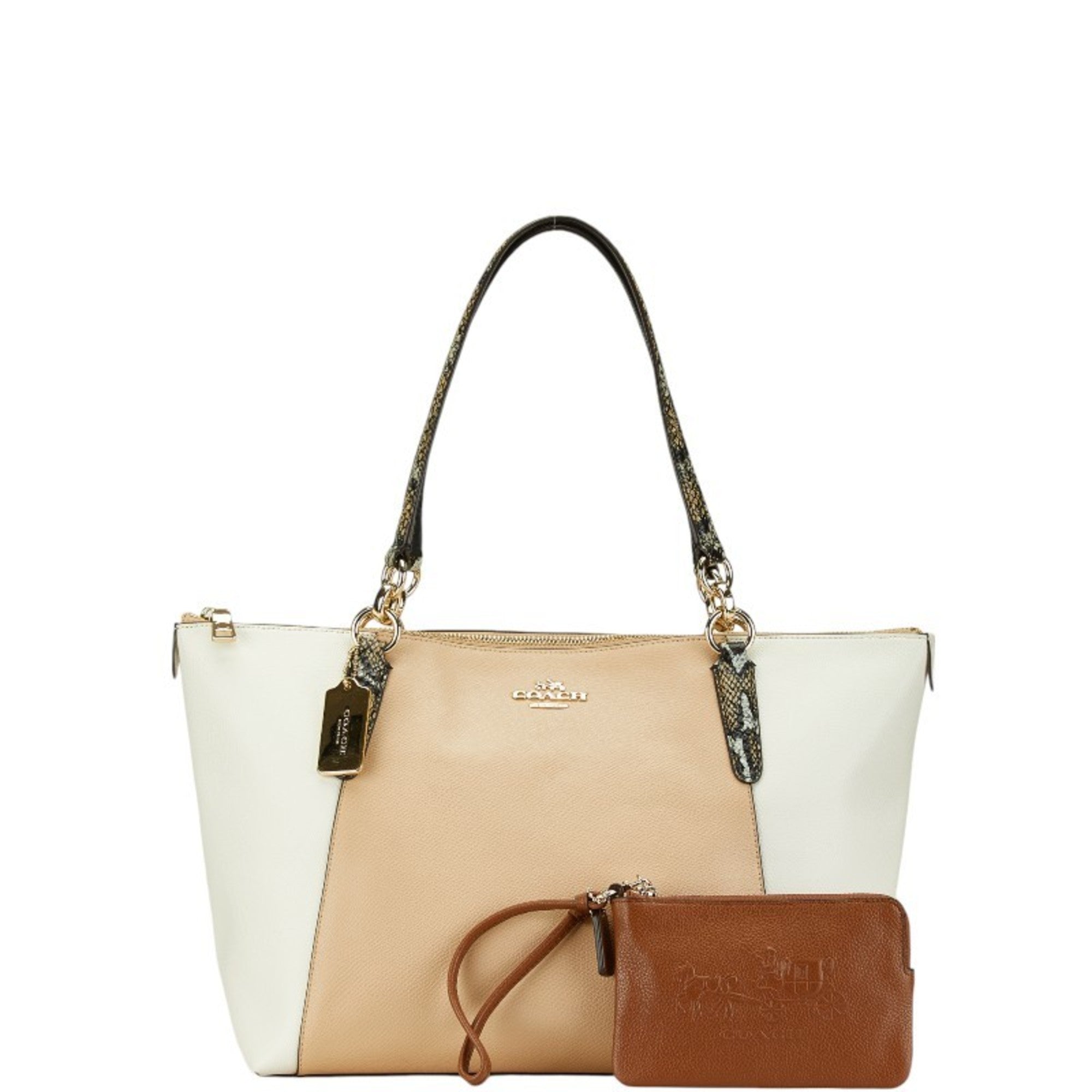 Coach Beige White Leather Pouch Shoulder Bag Tote Bag (Pre-Owned)