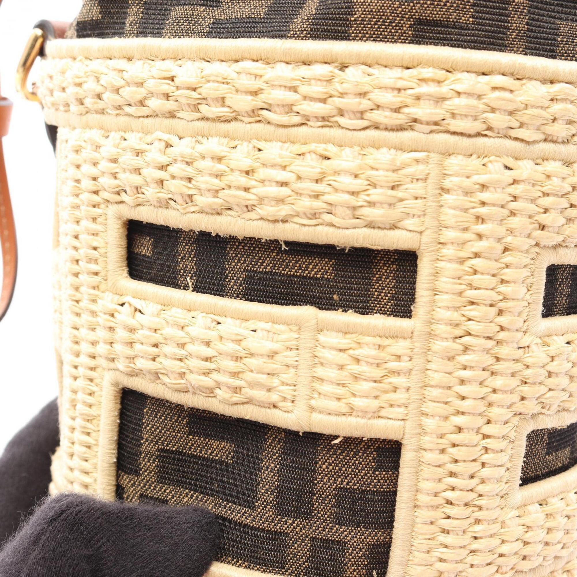 Fendi Black Ivory Multi-Color Canvas Leather Raffia Handbag (Pre-Owned)