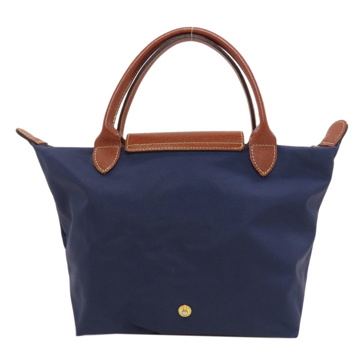 Longchamp Brown Navy Nylon Leather Handbag (Pre-Owned)