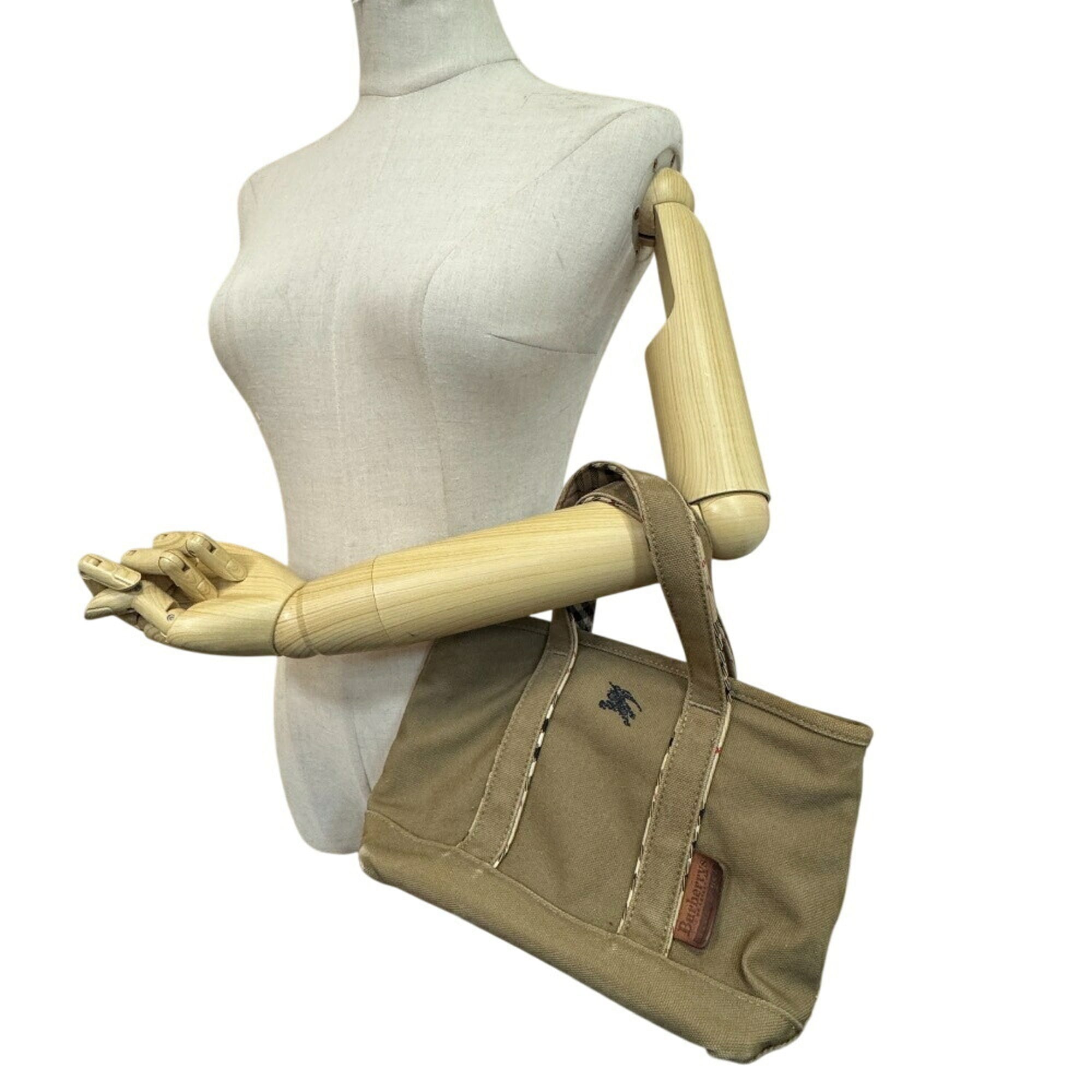 Burberry Green Khaki Canvas Handbag Tote Bag (Pre-Owned)