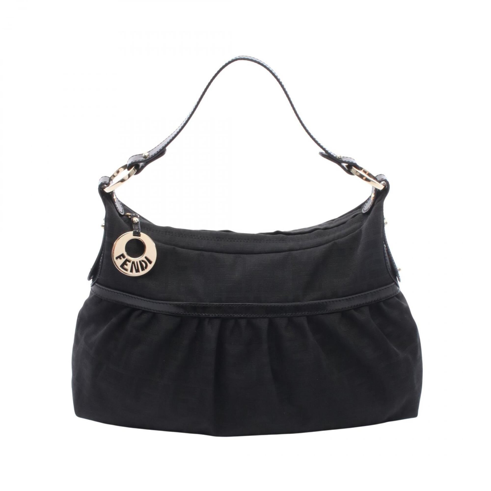 Fendi Black Canvas Leather Handbag Shoulder Bag (Pre-Owned)