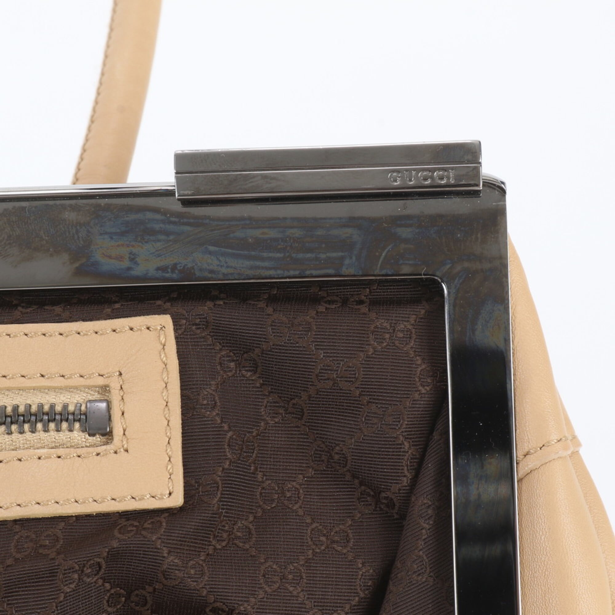 Gucci Beige White Leather Handbag Tote Bag (Pre-Owned)