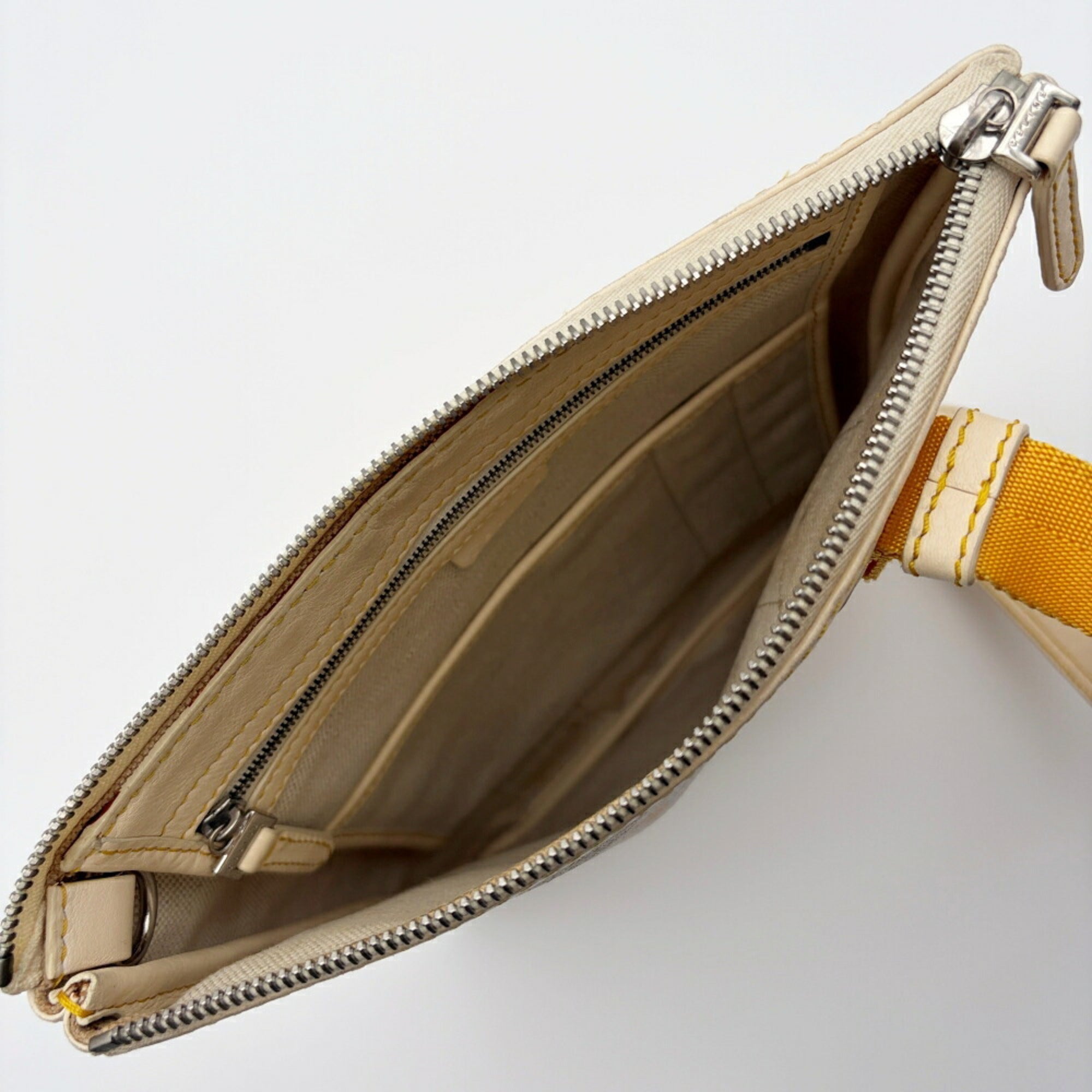 Celine Beige Yellow Canvas Pvc Leather Pochette Shoulder Bag (Pre-Owned)
