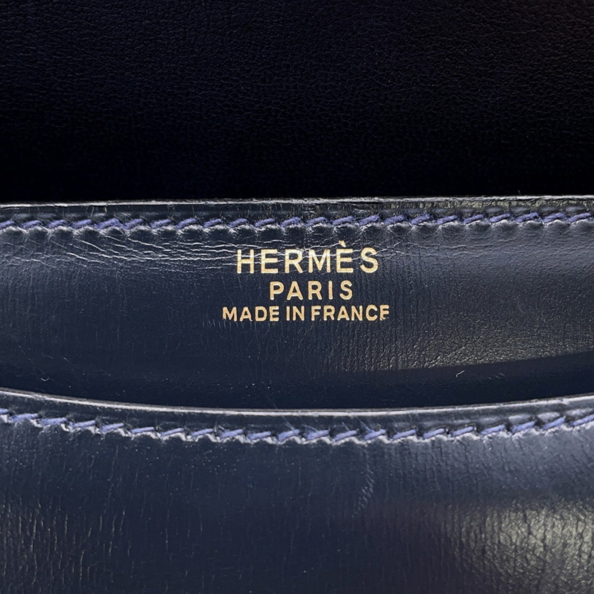 Hermes Navy Box Calf Leather Handbag Shoulder Bag (Pre-Owned)