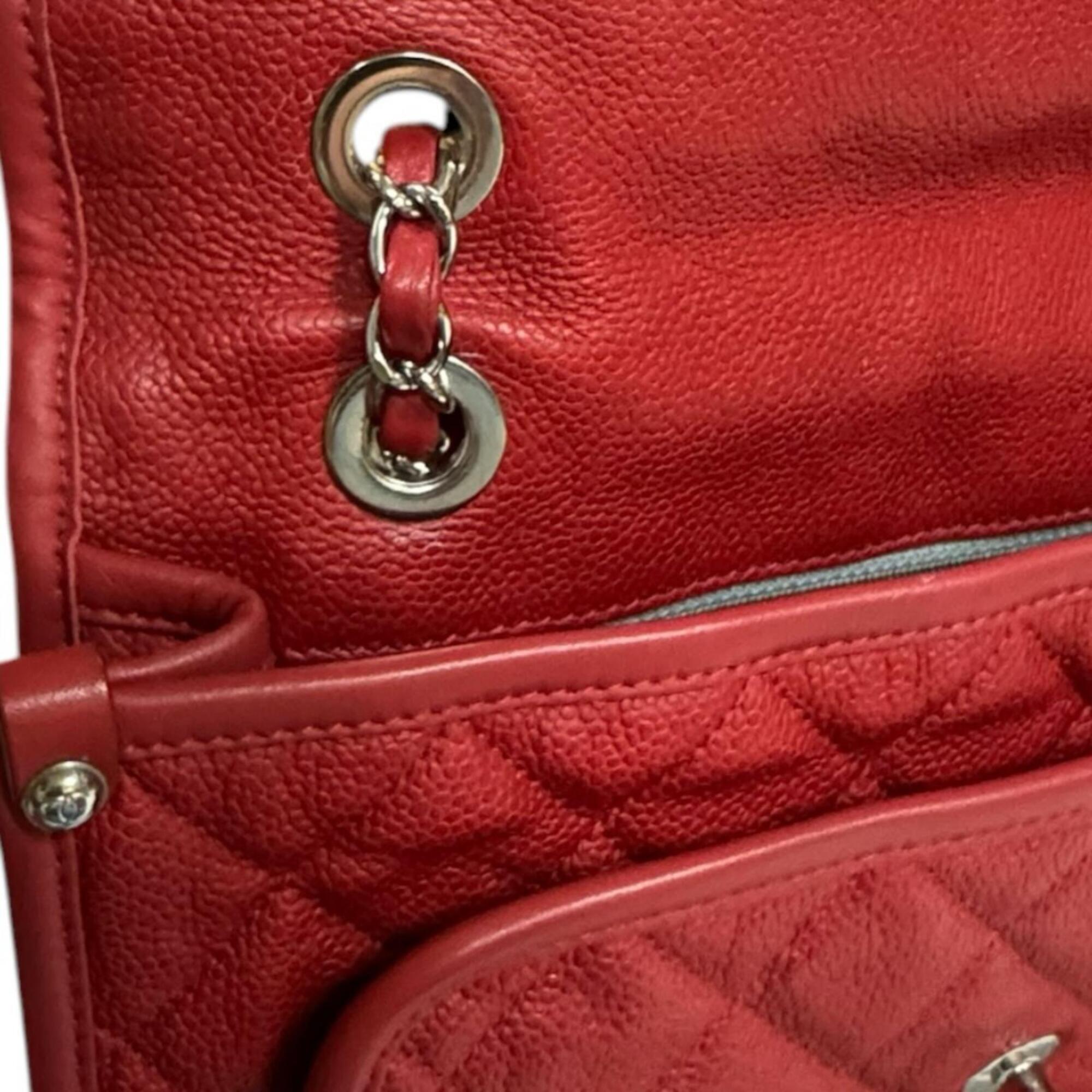 Chanel Matelasse Red Color Leather Grained Calfskin Shoulder Bag (Pre-Owned)