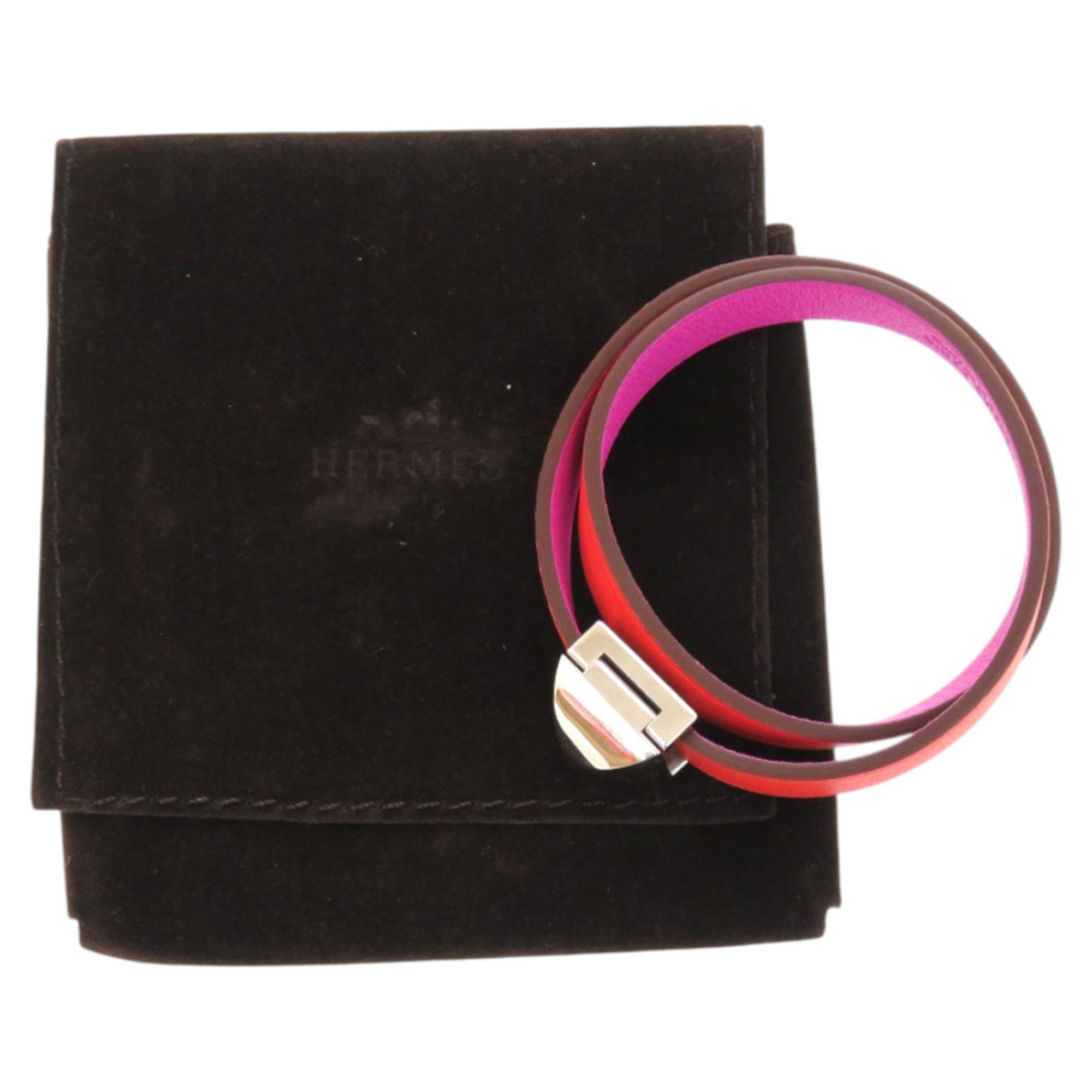 Hermes Medor Bicolor Orange Purple Leather Metal Charm Bracelet (Pre-Owned)