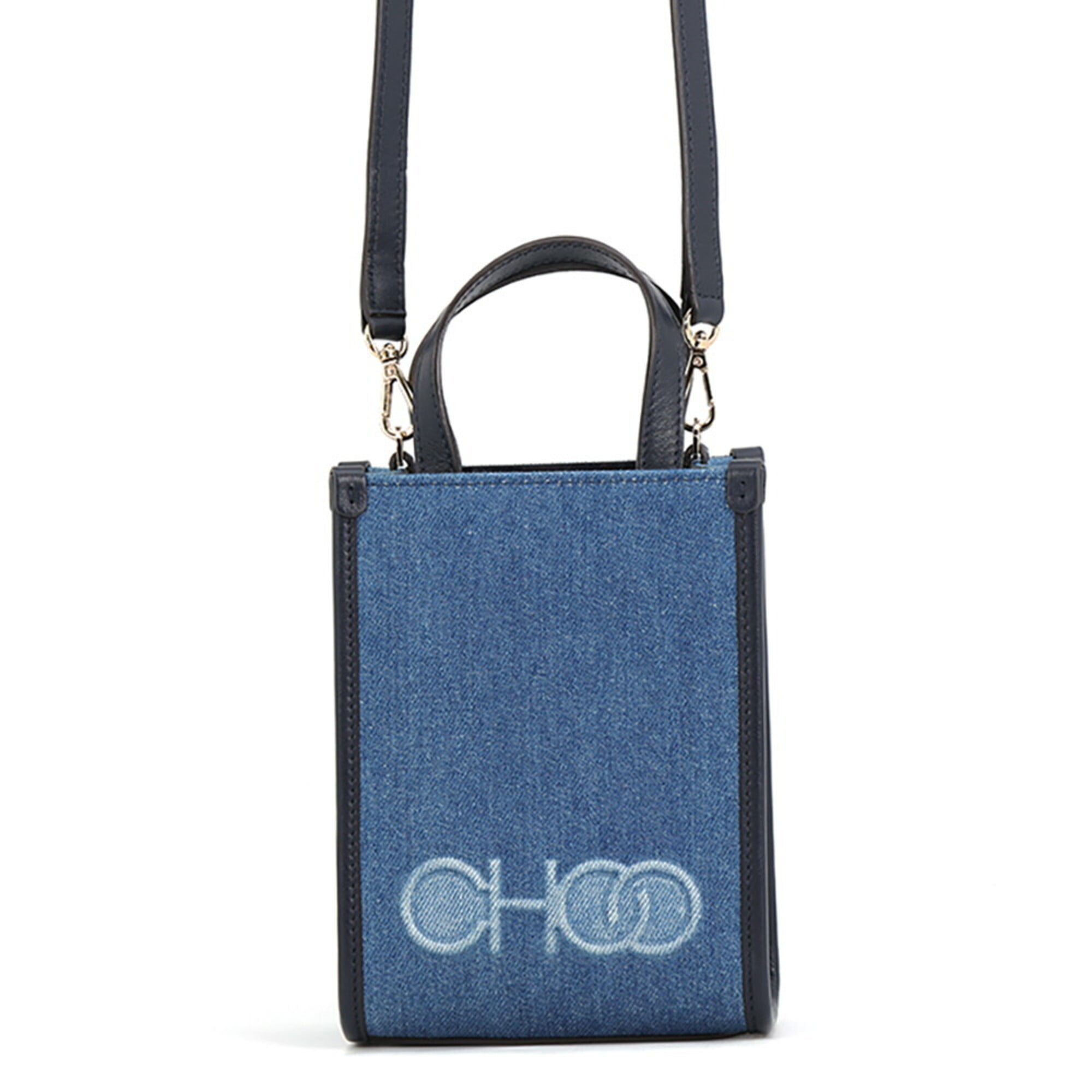 Jimmy Choo Blue Navy Canvas Leather Handbag Shoulder Bag (Pre-Owned)