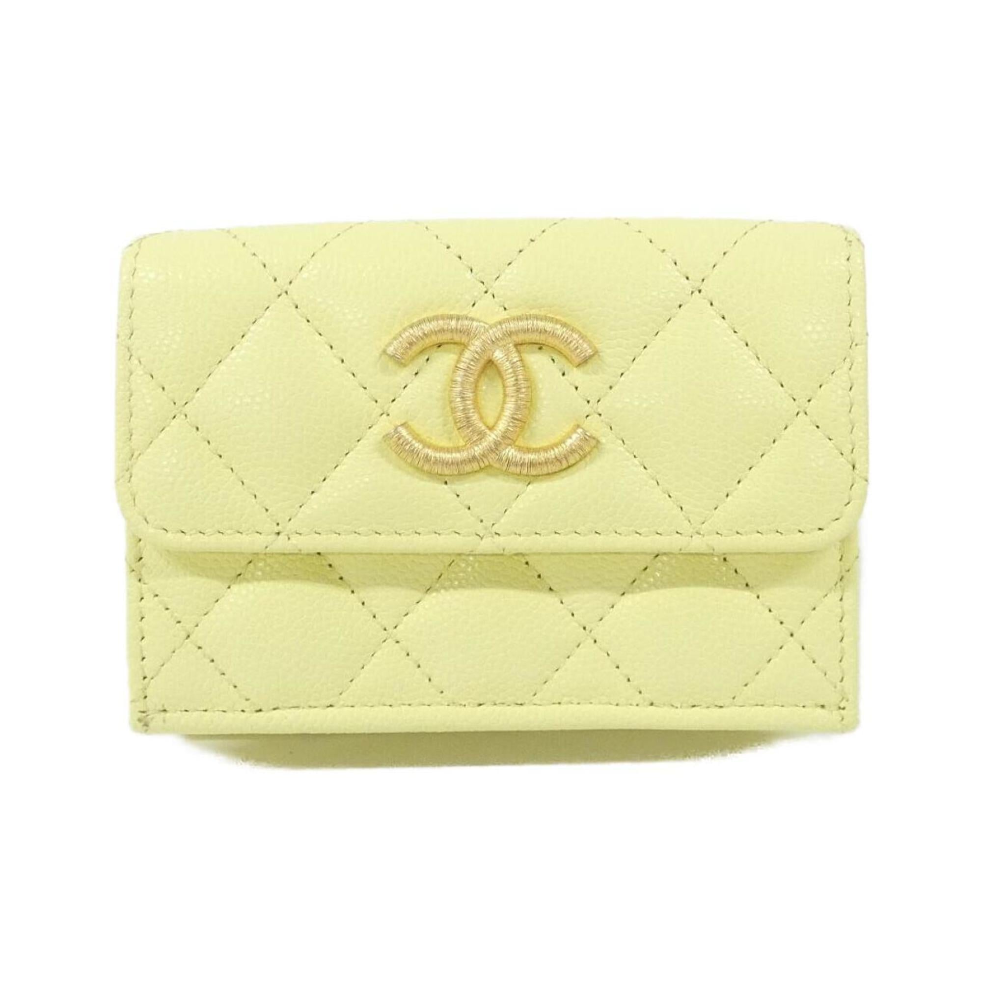 Chanel Yellow Grained Calfskin Wallet (Bi-Fold) (Pre-Owned)