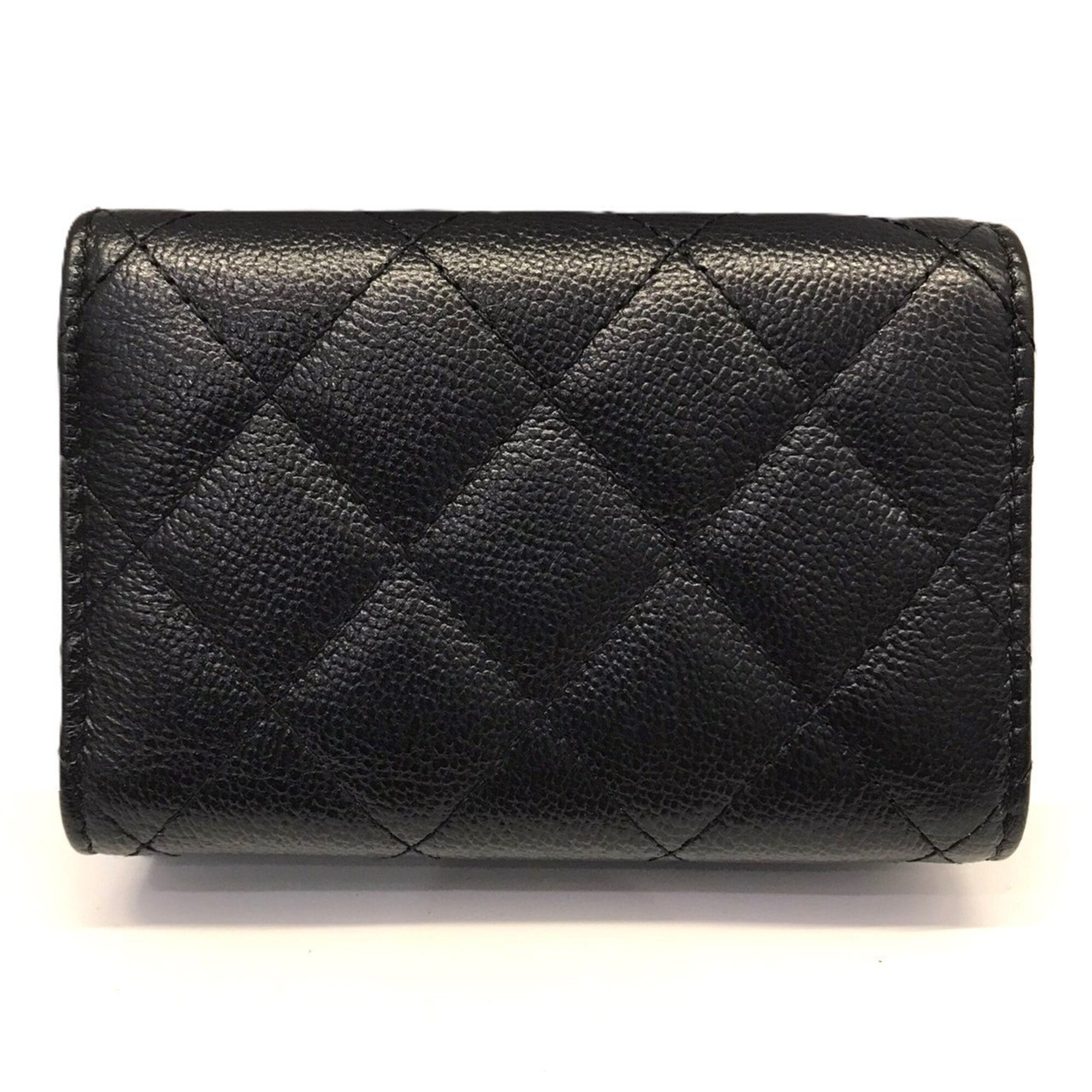 Chanel Black Grained Calfskin Wallet (Tri-Fold) (Pre-Owned)