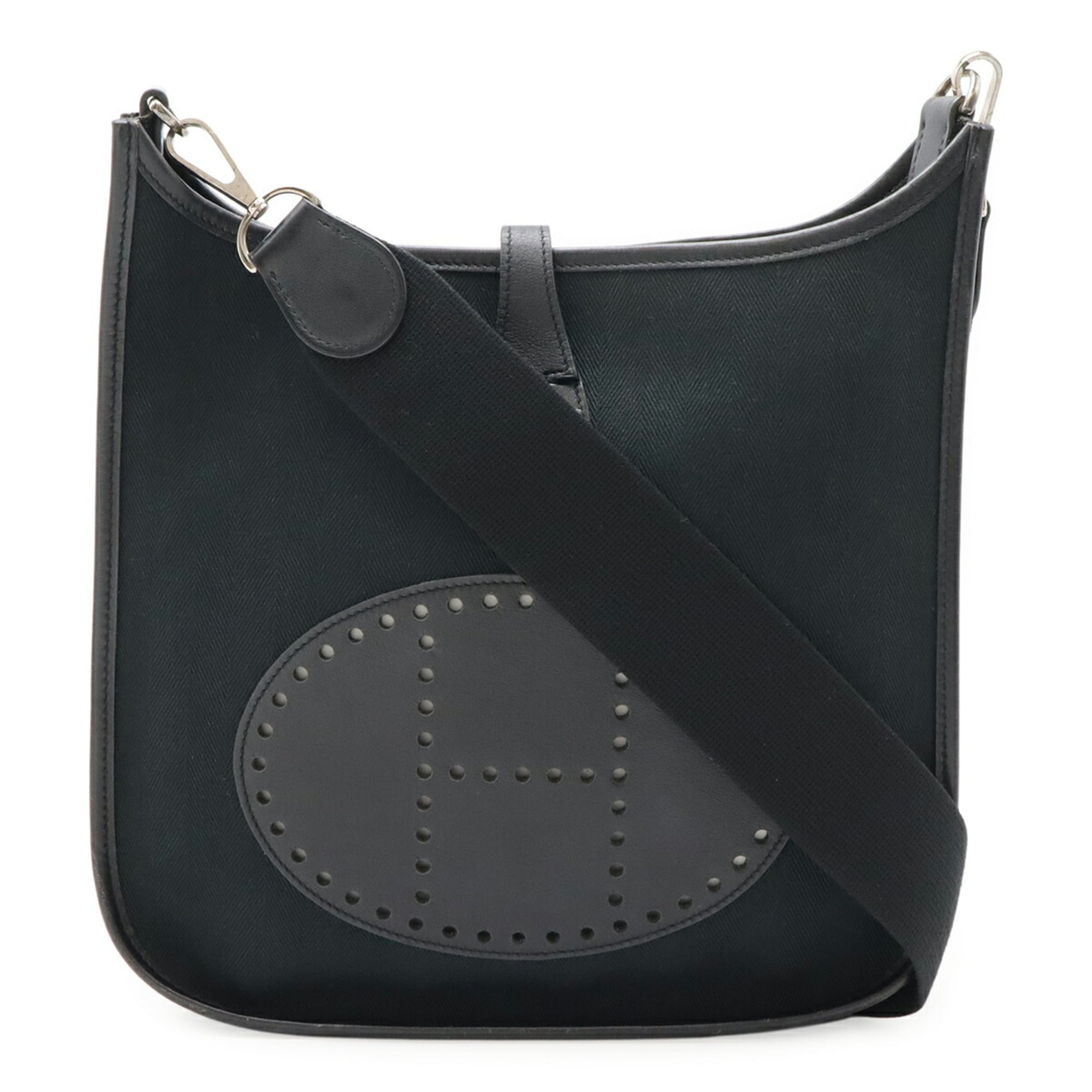 Hermes Black Toile H Leather Shoulder Bag (Pre-Owned)