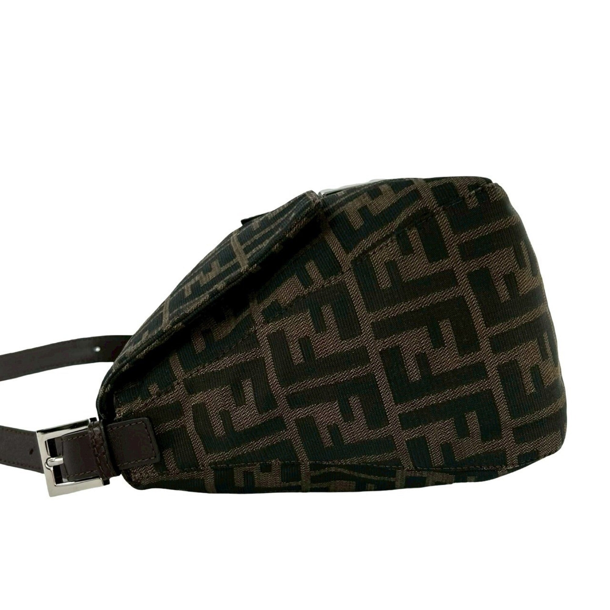 Fendi Black Brown Khaki Canvas Leather Handbag Shoulder Bag (Pre-Owned)