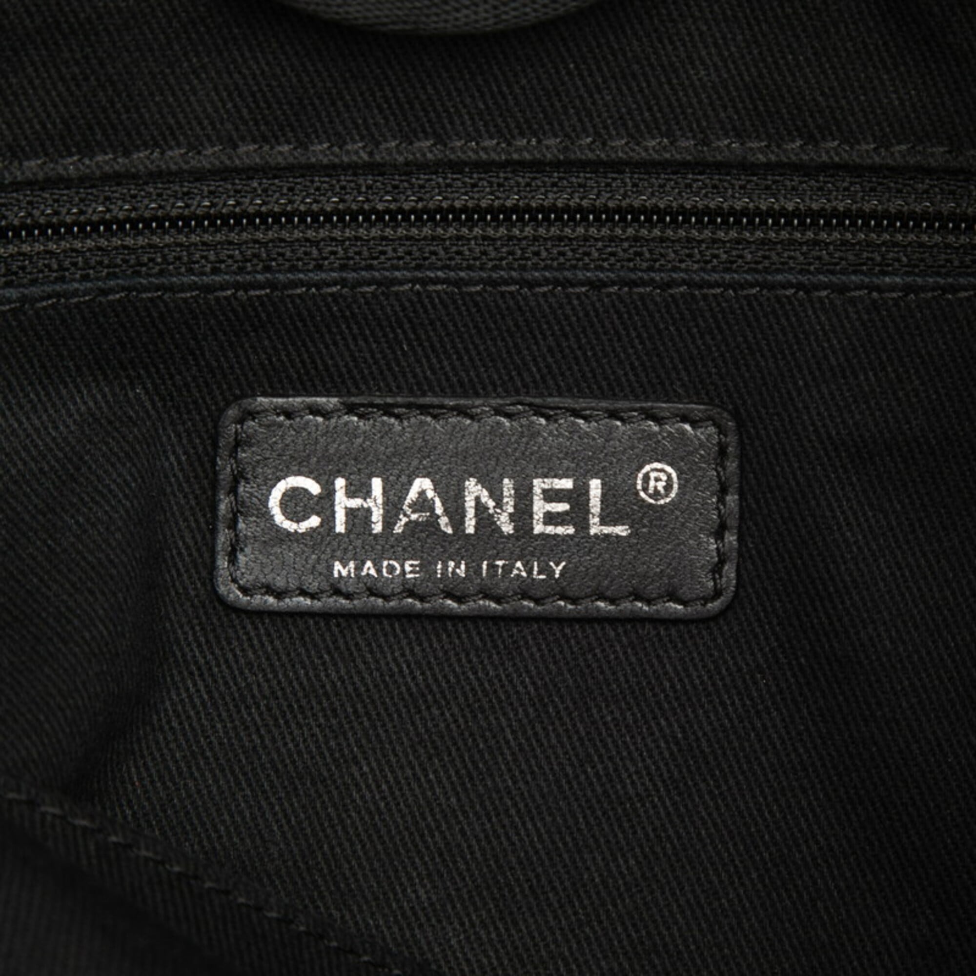 Chanel Black Gray Canvas Leather Shoulder Bag Tote Bag (Pre-Owned)