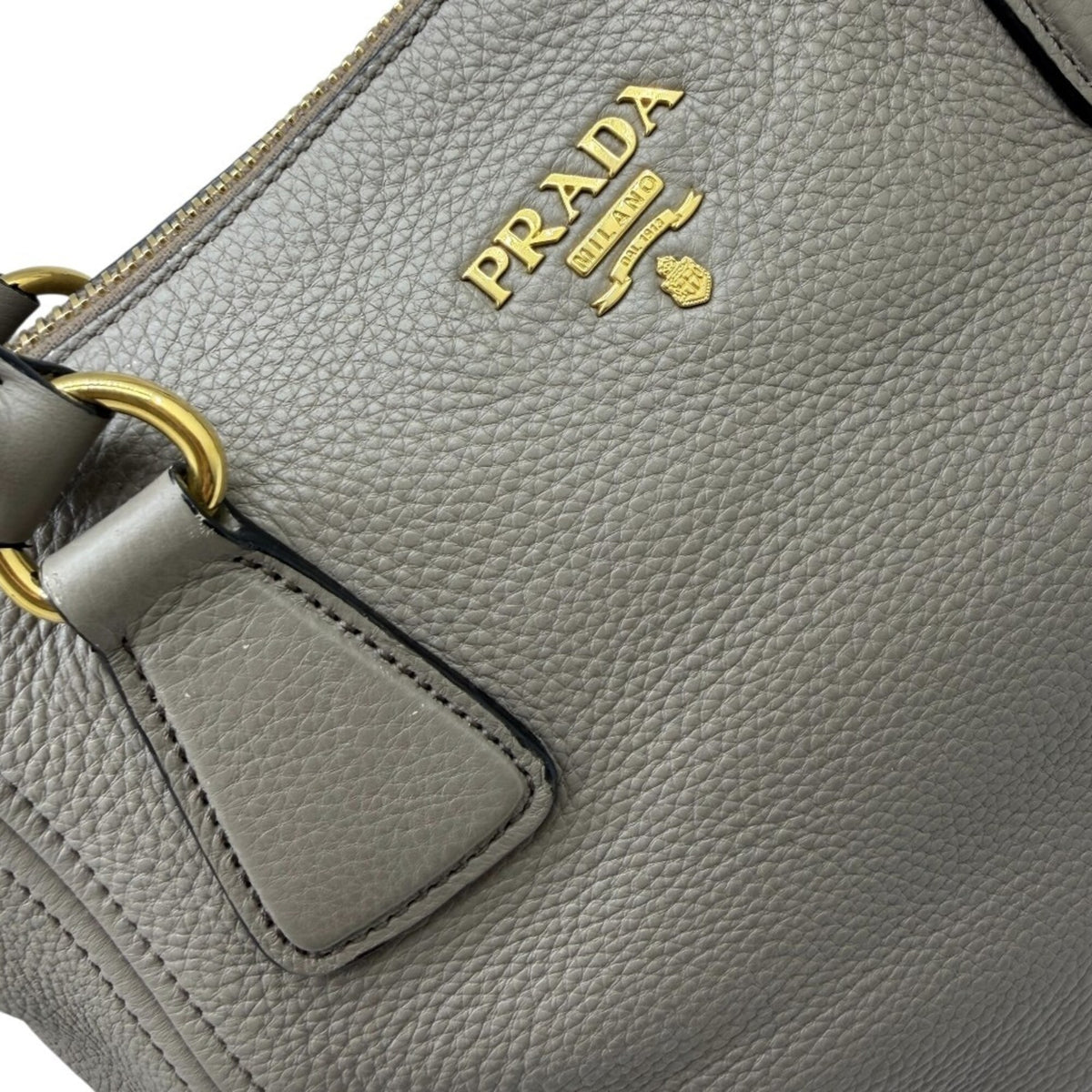 Prada Grayish Leather Handbag Shoulder Bag (Pre-Owned)