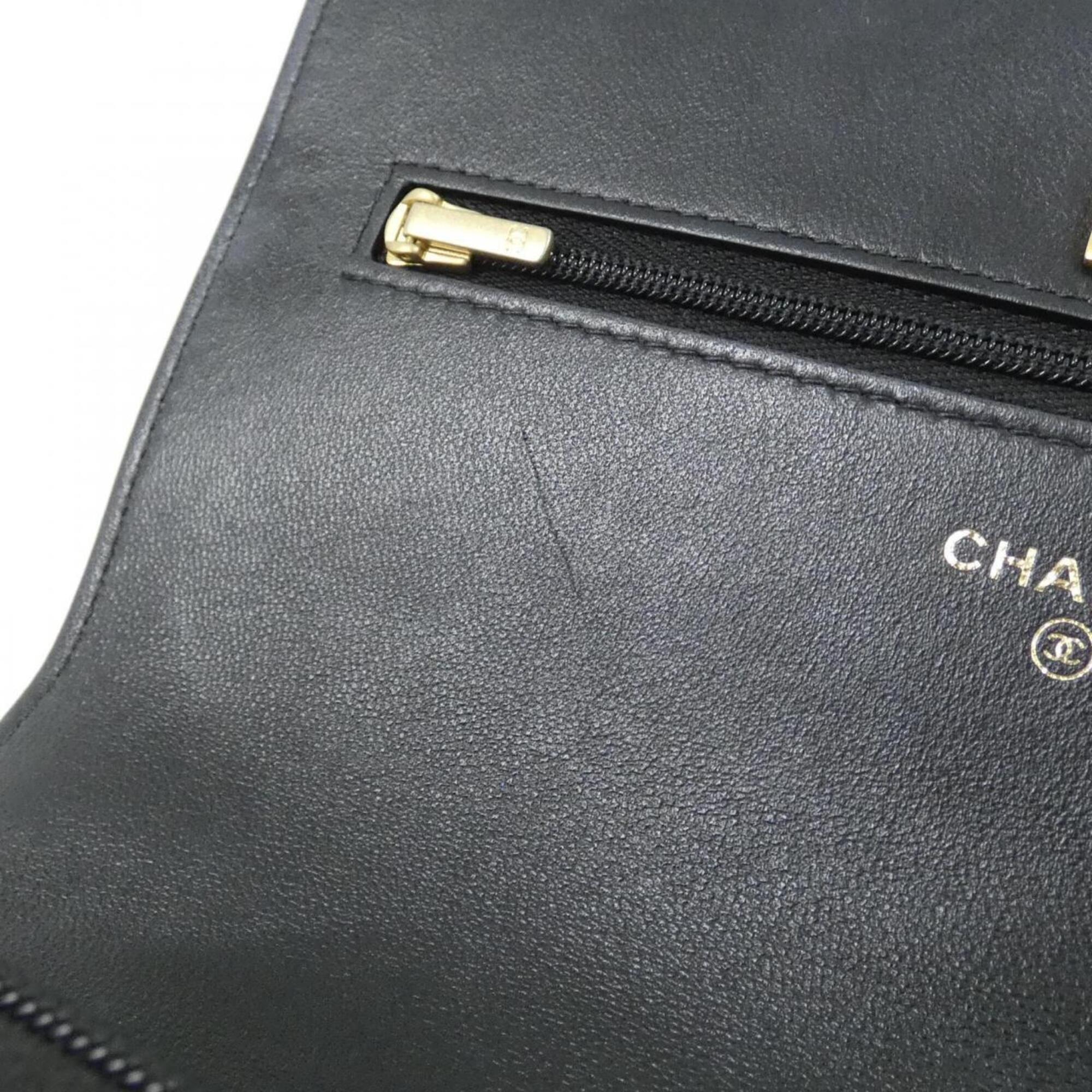 Chanel Black Leather Chain/Shoulder Wallet (Pre-Owned)