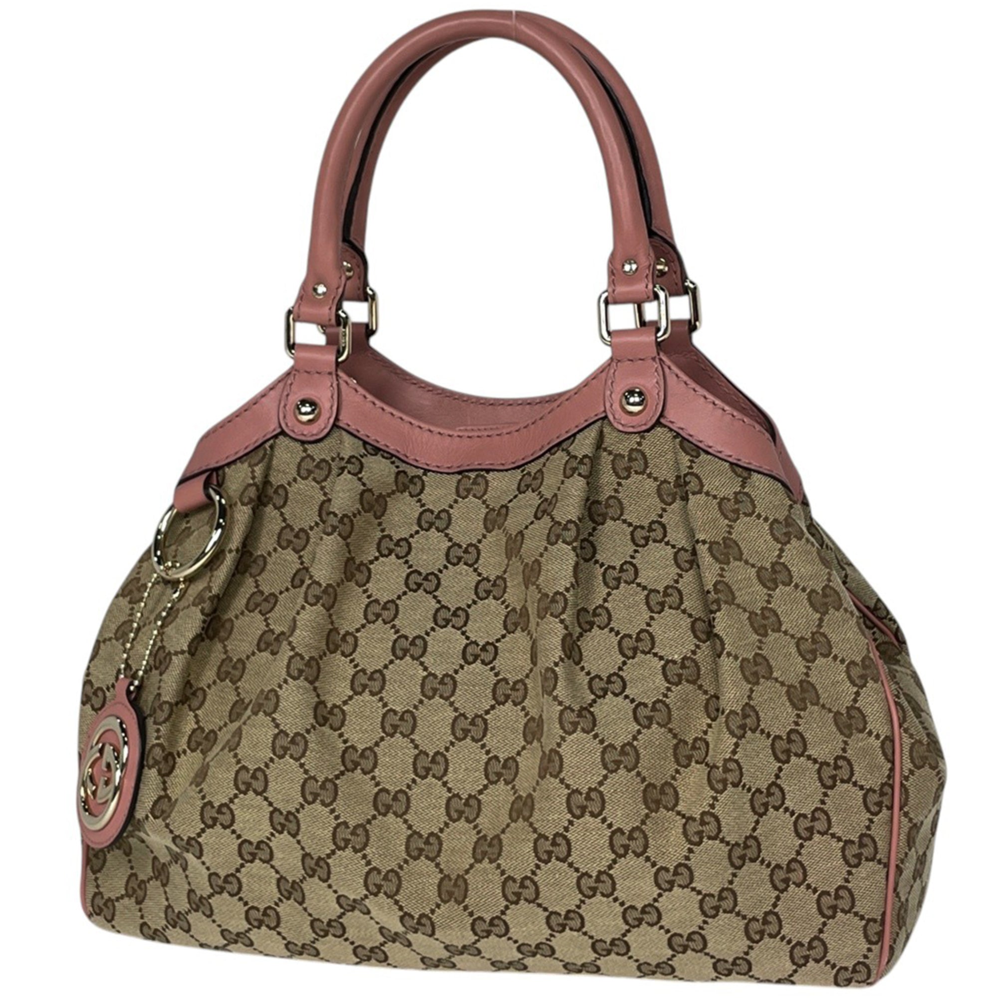 Gucci Beige Pink Gg Canvas Leather Handbag (Pre-Owned)