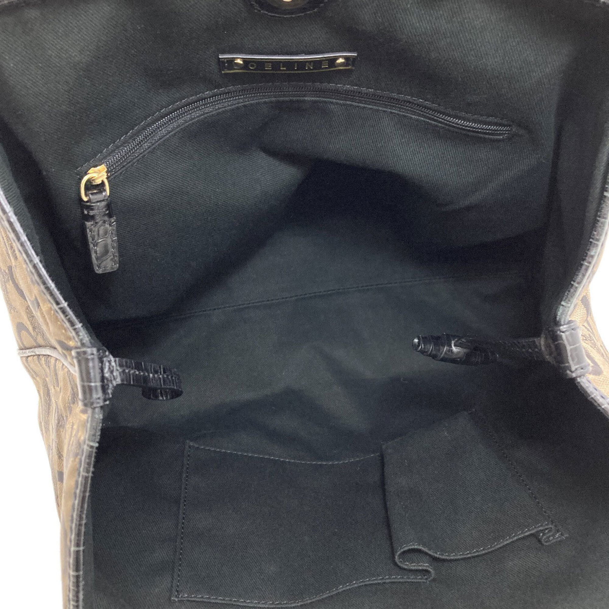 Celine Black Brown Canvas Handbag (Pre-Owned)