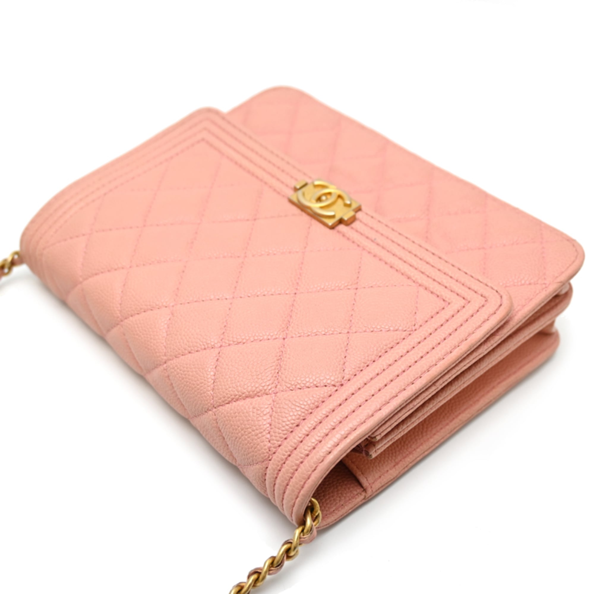 Chanel Pink Grained Calfskin Chain/Shoulder Wallet (Pre-Owned)