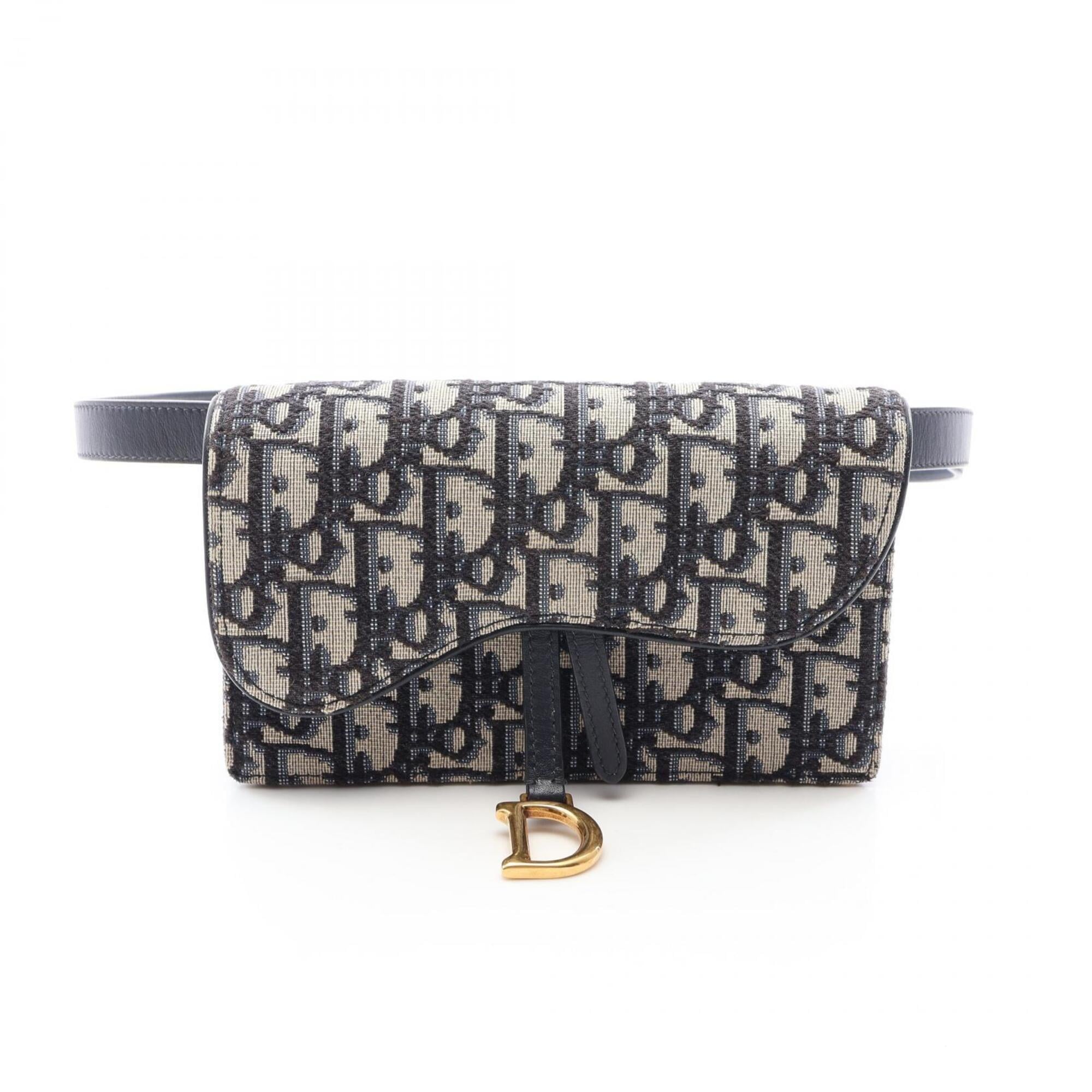Christian Dior Beige Navy Canvas Leather Fanny Pack Handbag Saddle Bag (Pre-Owned)