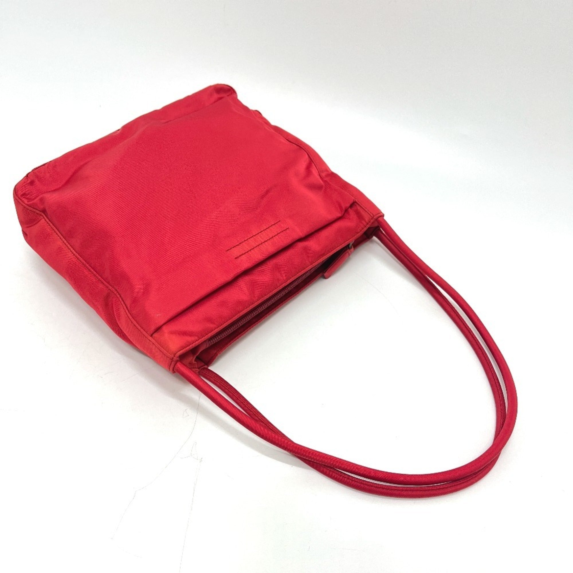 Prada Red Color Nylon Handbag Tote Bag (Pre-Owned)