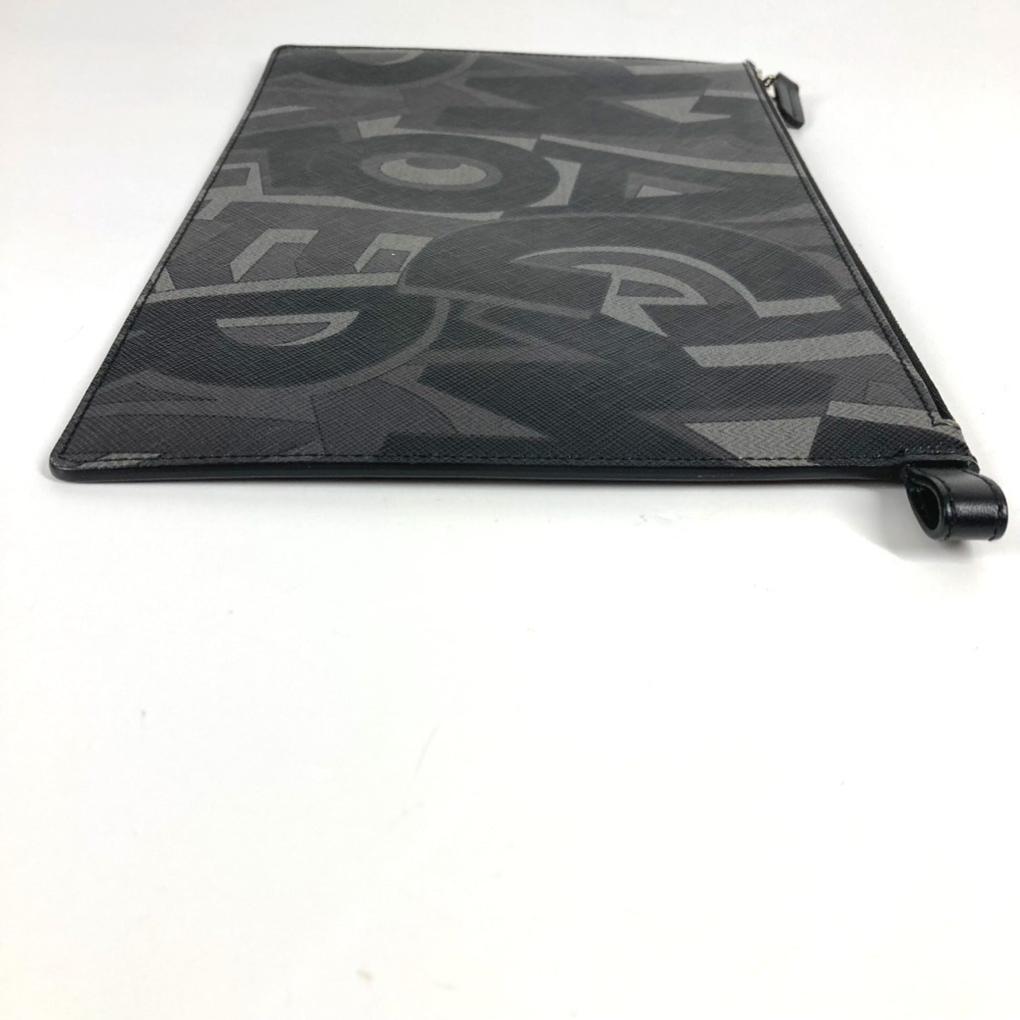 Salvatore Ferragamo Black Gray Leather Clutch Bag Pouch (Pre-Owned)