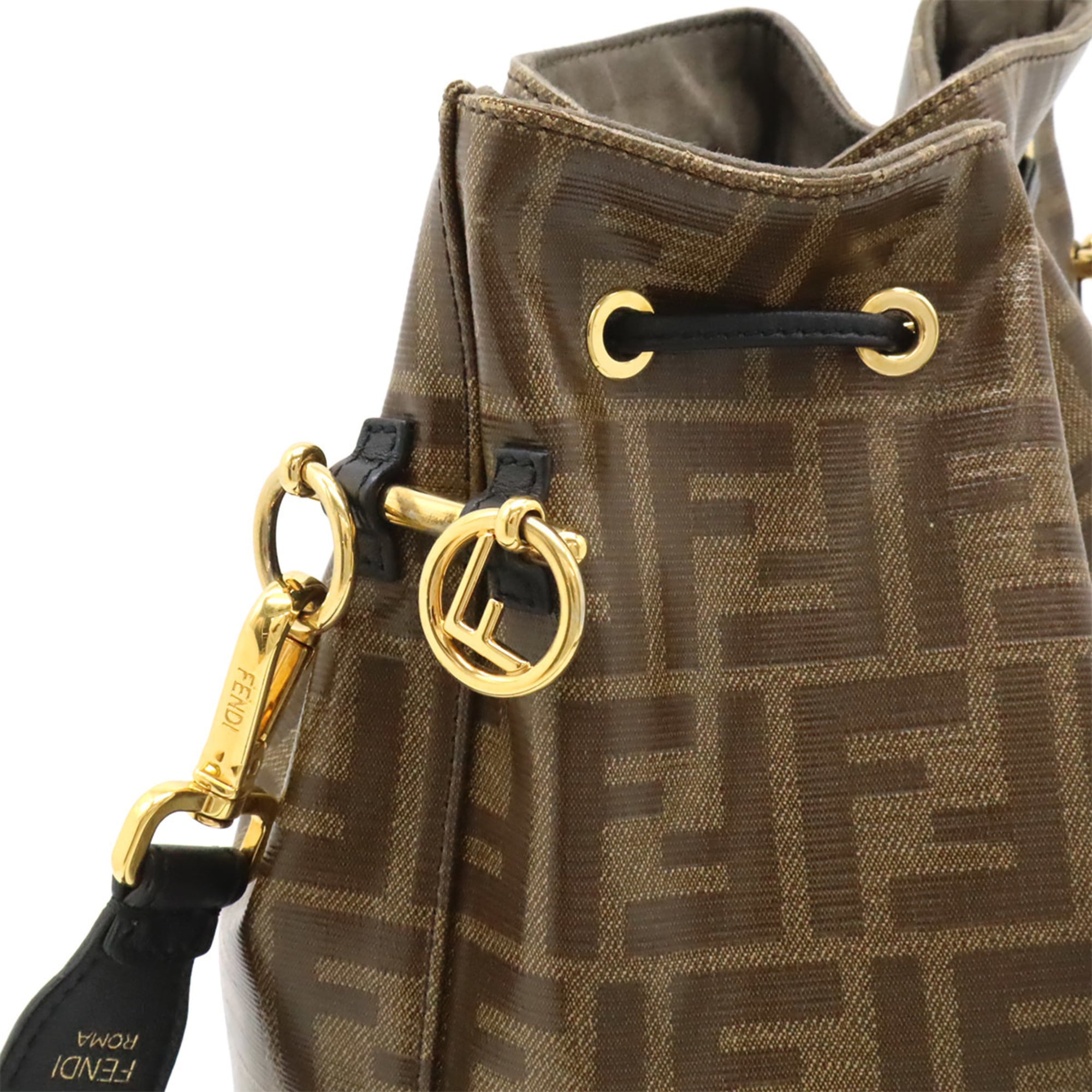 Fendi Zucca Beige Black Brown Coated Canvas Leather Handbag Shoulder Bag (Pre-Owned)