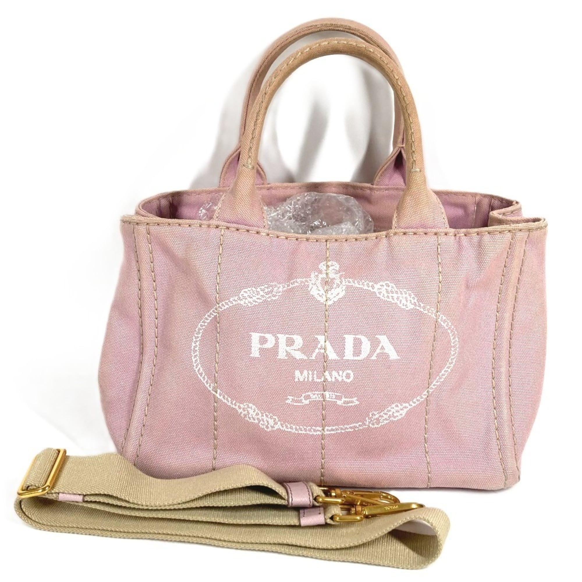 Prada Pink Canvas Handbag Shoulder Bag Tote Bag (Pre-Owned)
