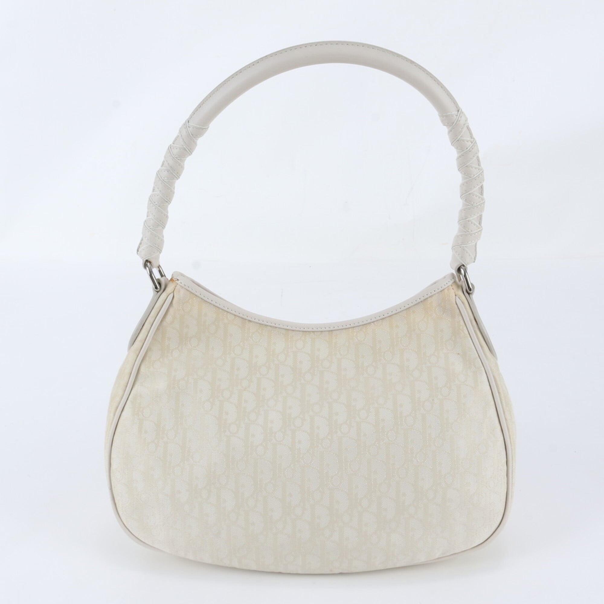 Christian Dior White Leather Nylon Handbag Shoulder Bag Tote Bag (Pre-Owned)