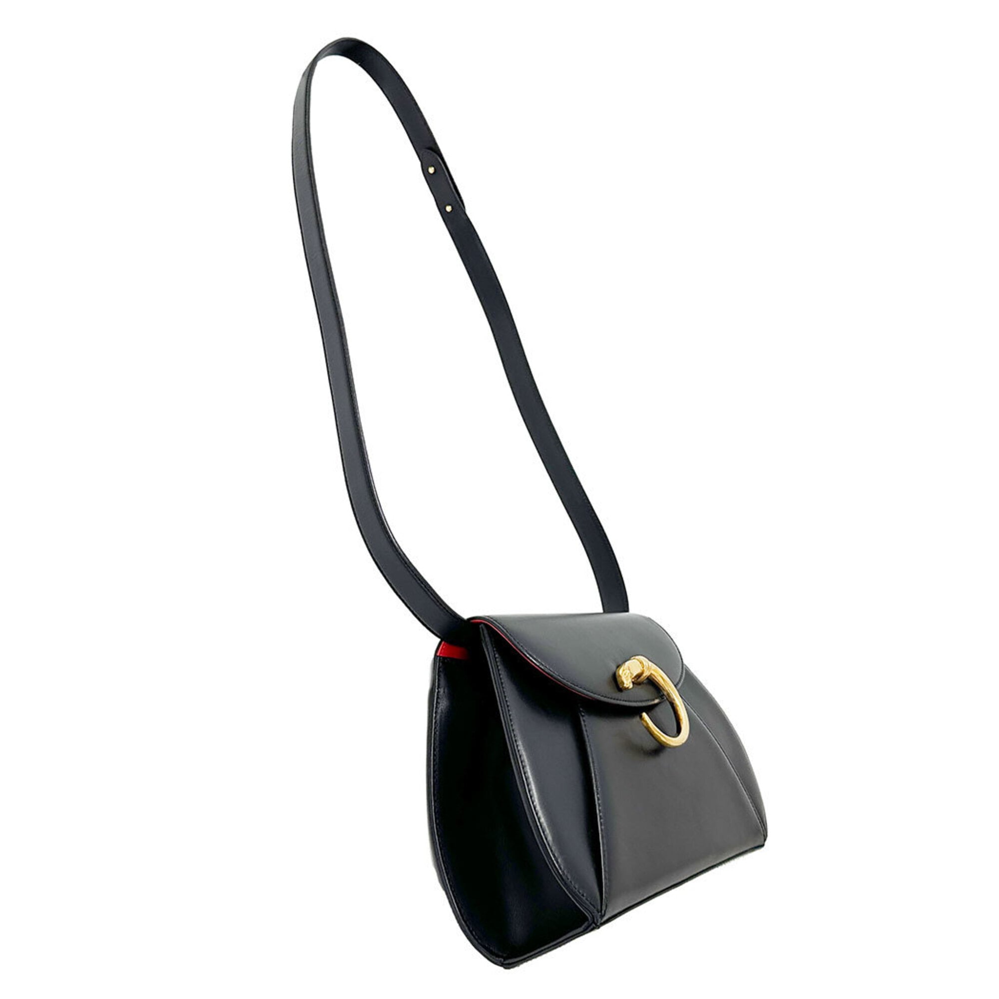 Cartier Panthère Black Leather Handbag Shoulder Bag (Pre-Owned)