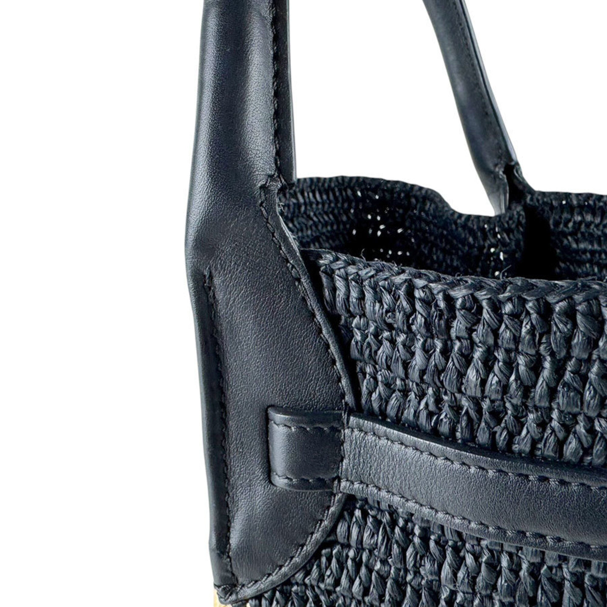 Celine Black Raffia Leather Handbag Shoulder Bag (Pre-Owned)