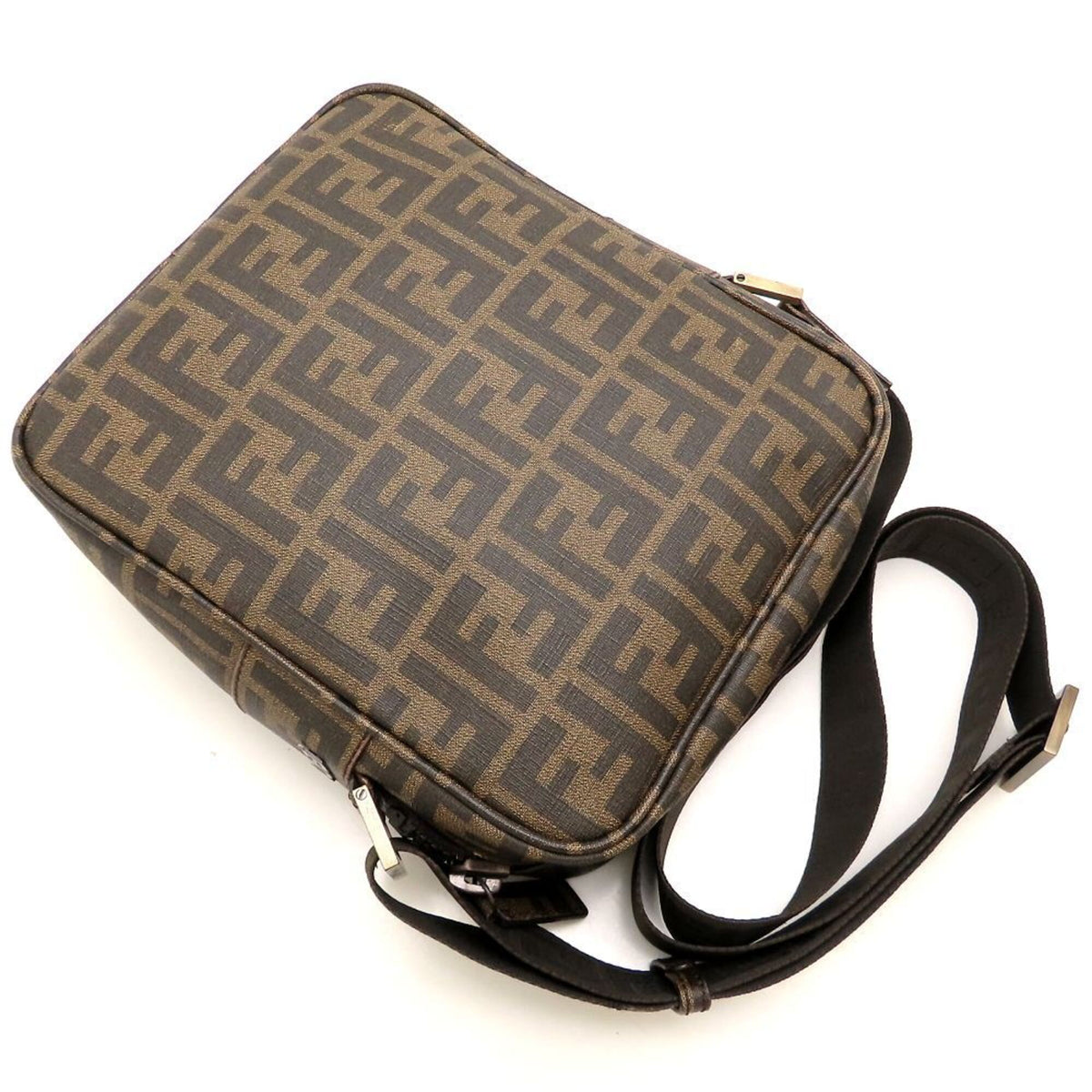 Fendi Zucchino Brown Coated Canvas Shoulder Bag (Pre-Owned)
