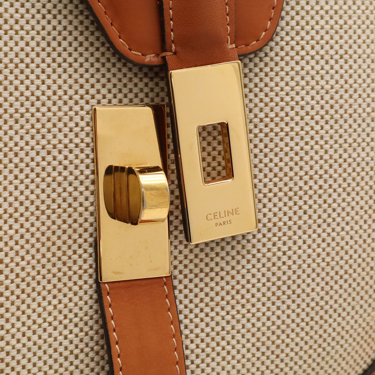 Celine Beige Camel Leather Canvas Pochette Shoulder Bag (Pre-Owned)