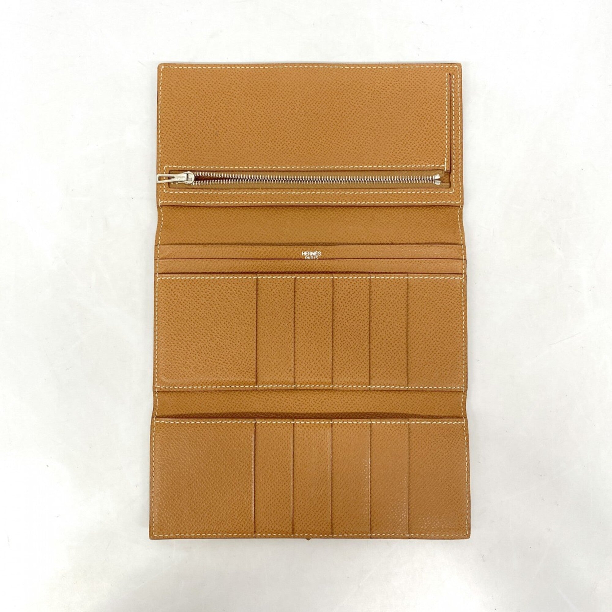 Hermes Gold Leather Long Wallet (Tri-Fold) (Pre-Owned)