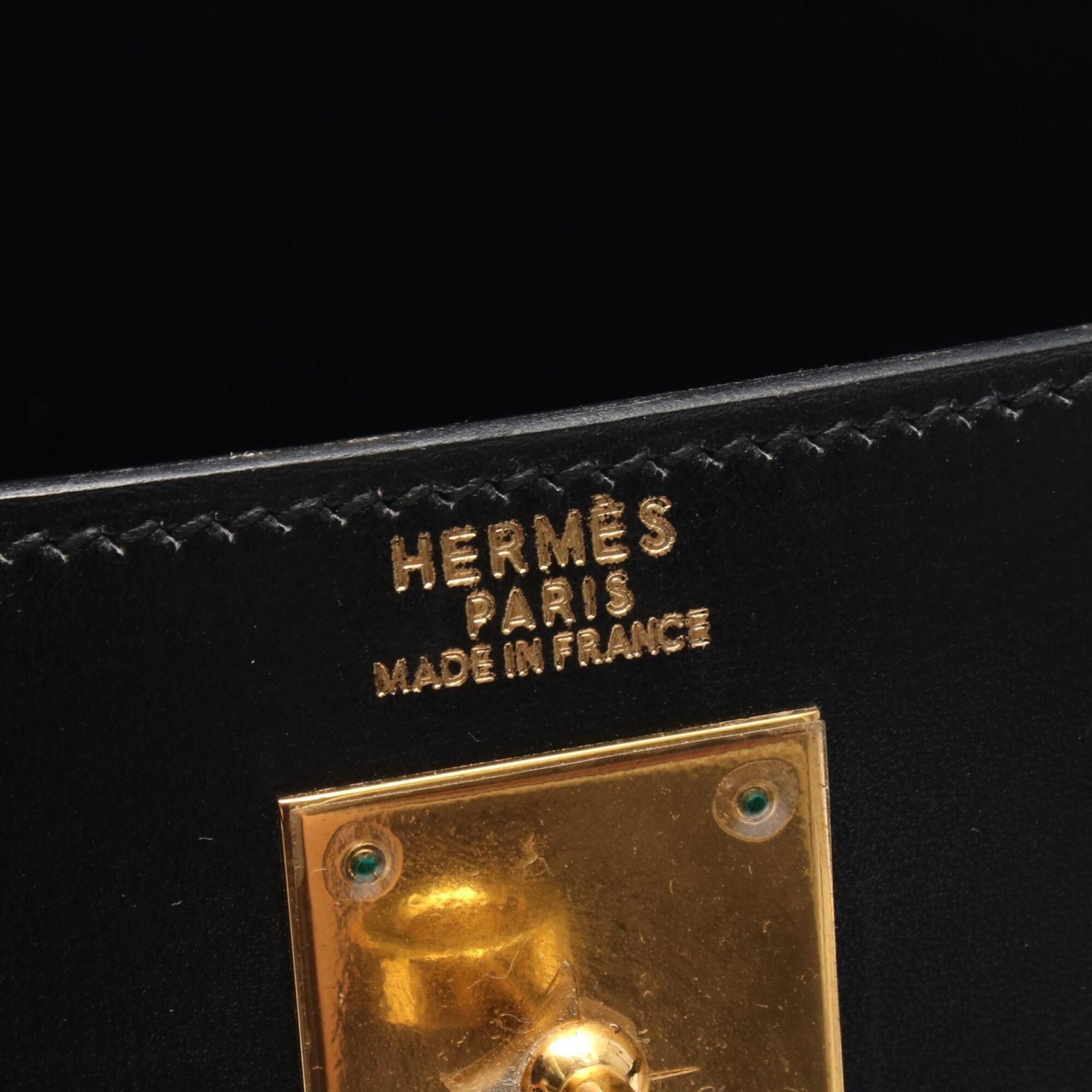 Hermes Black Box Calf Leather Leather Handbag (Pre-Owned)