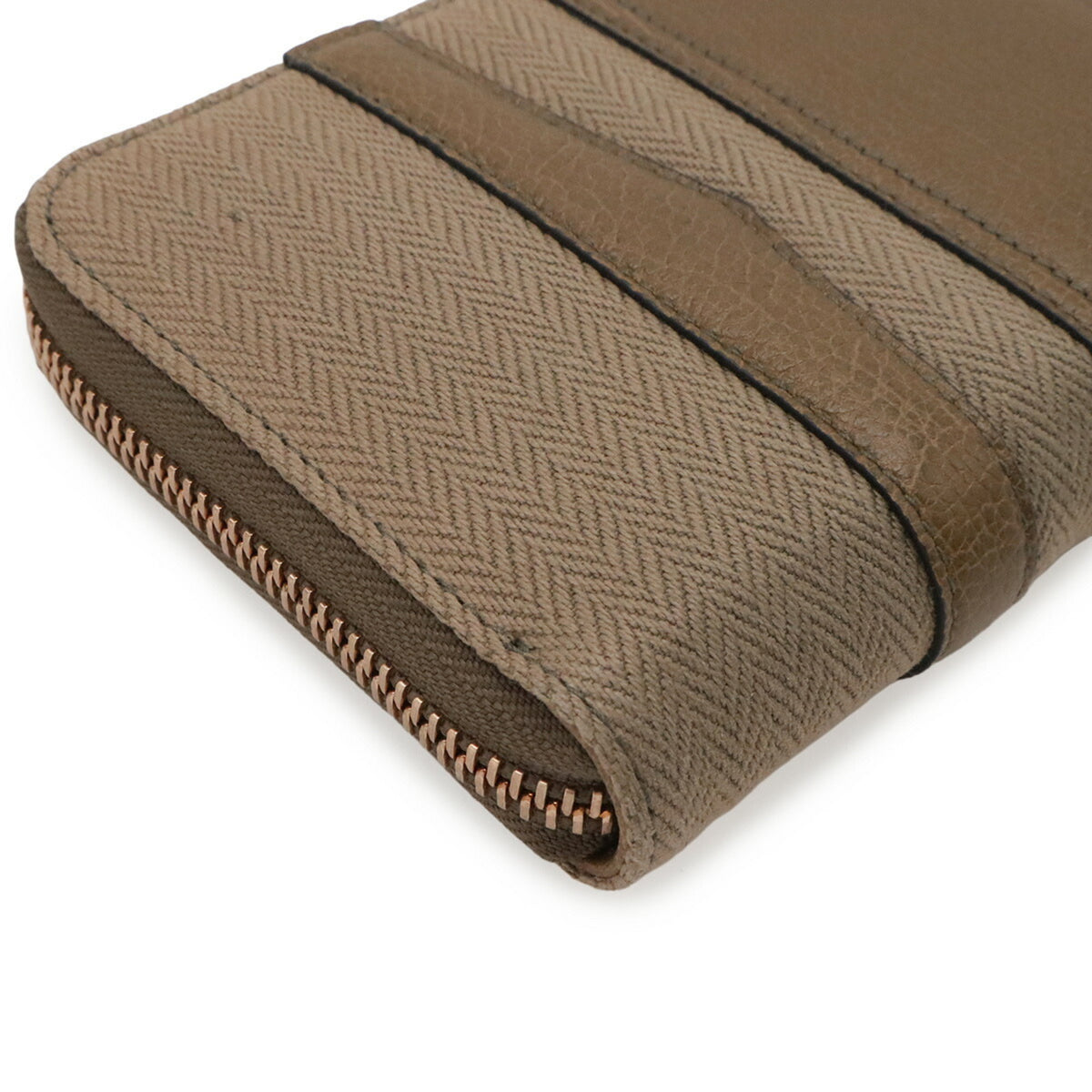 Bvlgari Dark Beige Leather Canvas Long Wallet (Bi-Fold) (Pre-Owned)