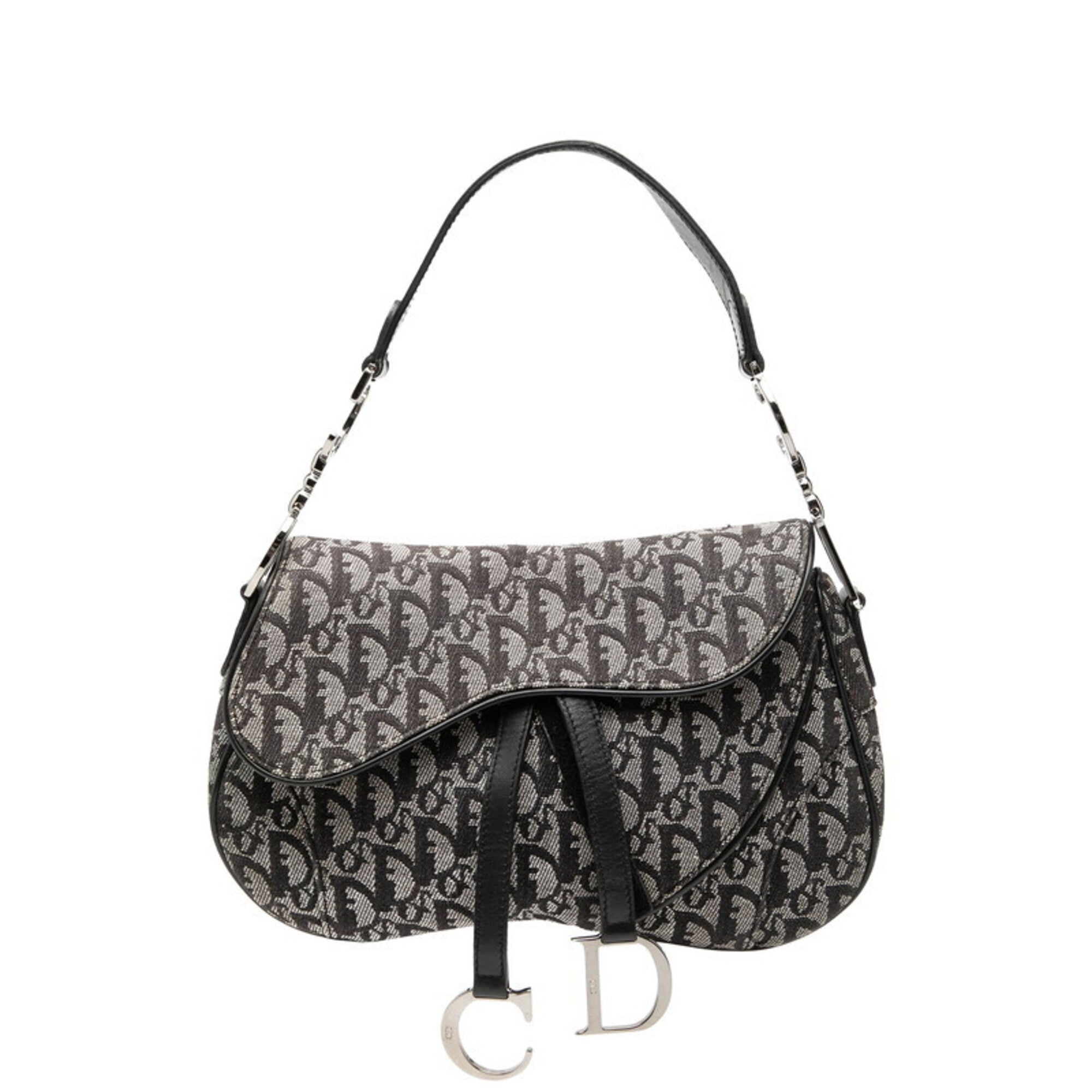 Christian Dior Black Gray Canvas Leather Handbag (Pre-Owned)