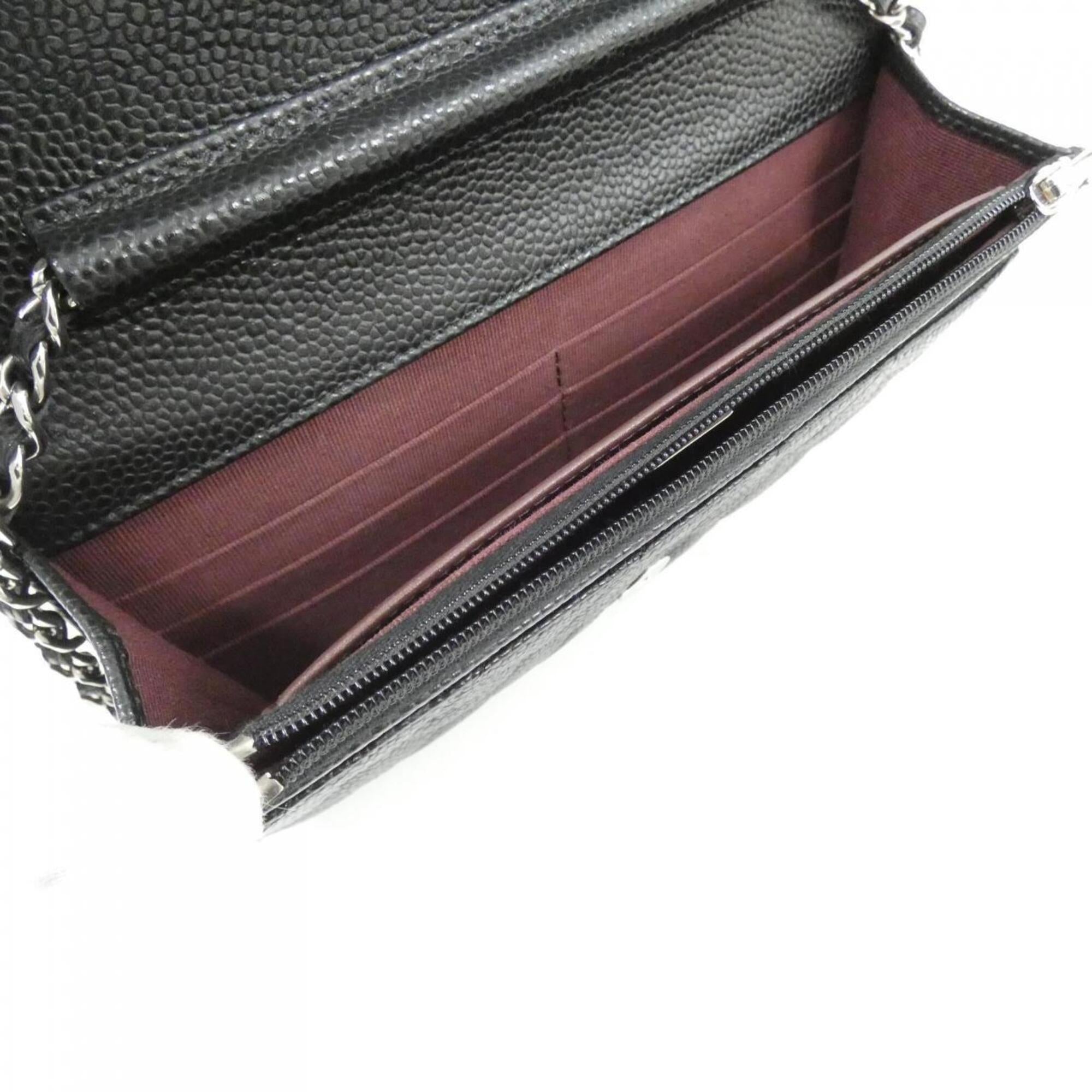 Chanel Black Grained Calfskin Chain/Shoulder Wallet (Pre-Owned)