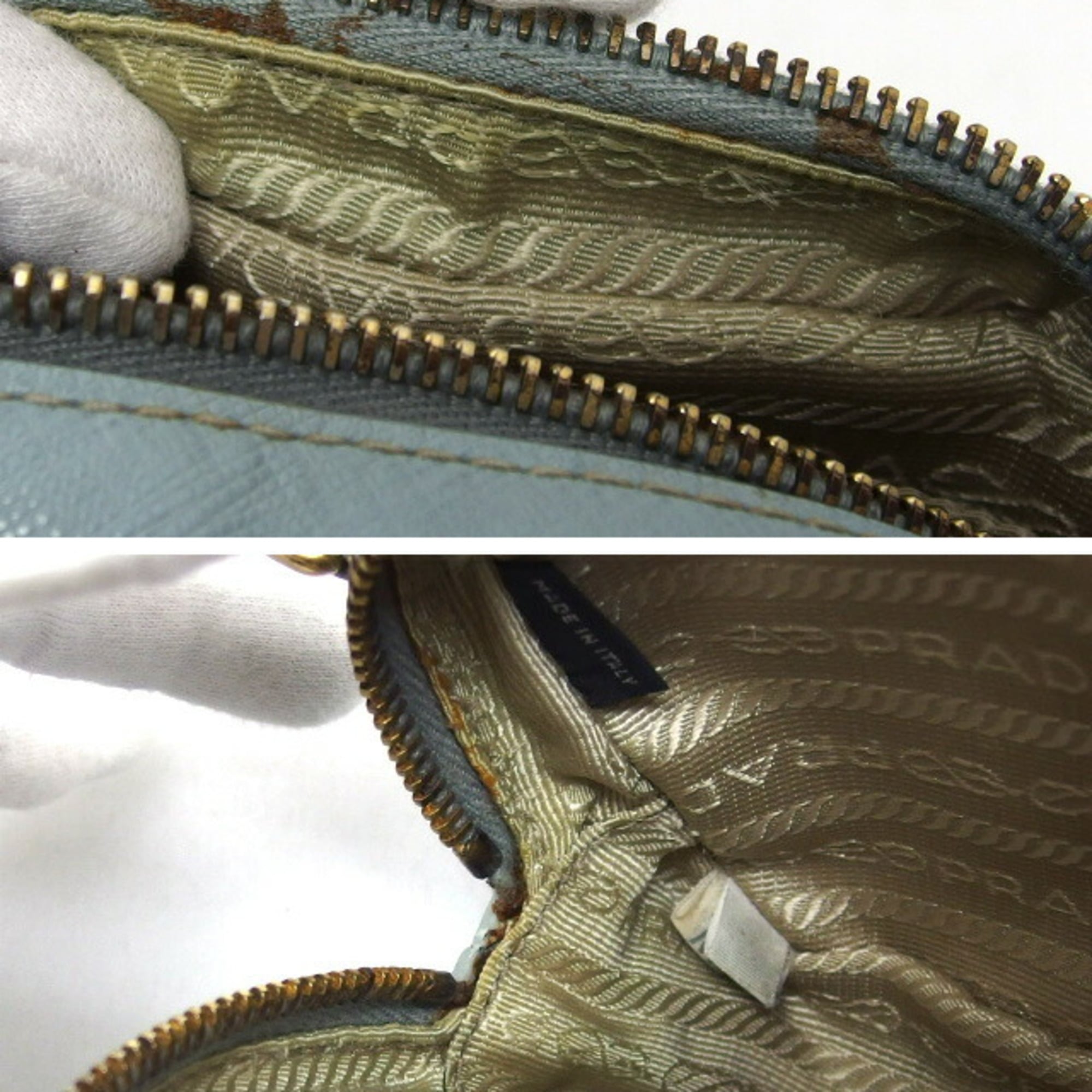 Prada Saffiano Light Blue Leather Pochette Shoulder Bag (Pre-Owned)