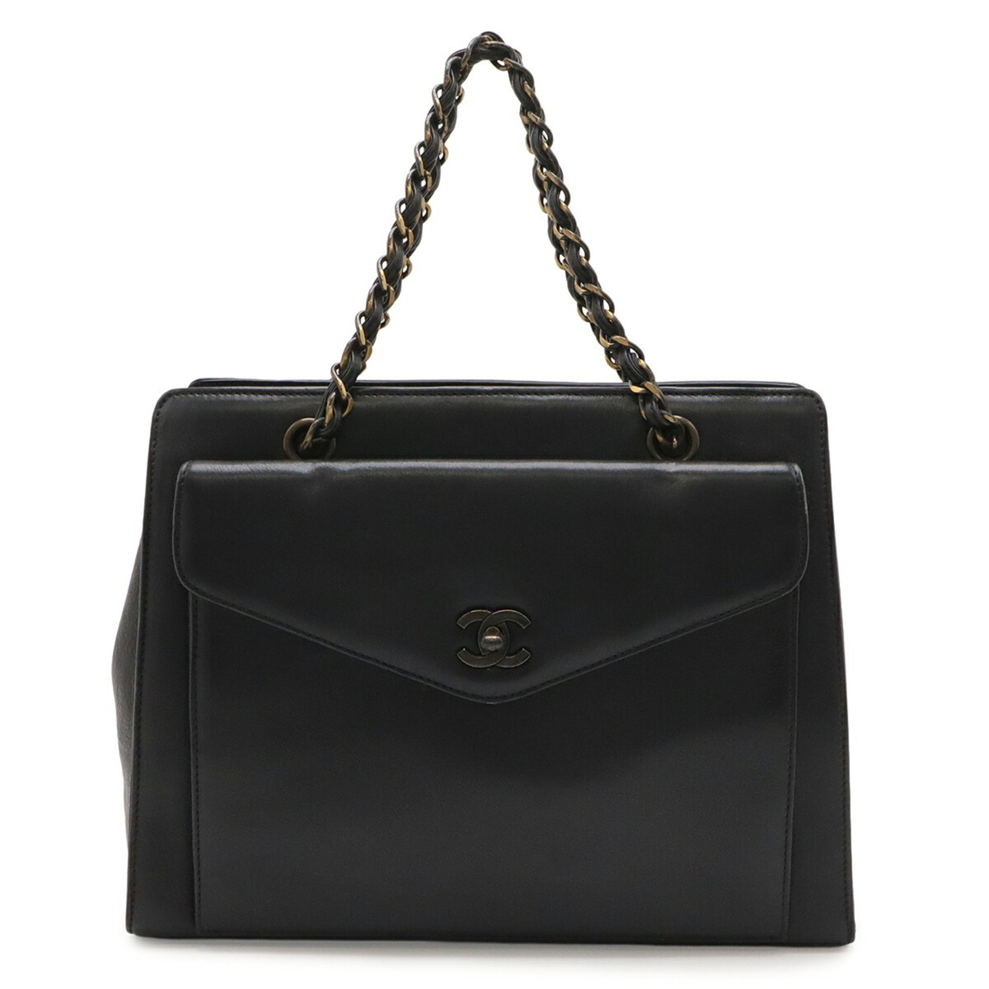 Chanel Black Leather Handbag Tote Bag (Pre-Owned)
