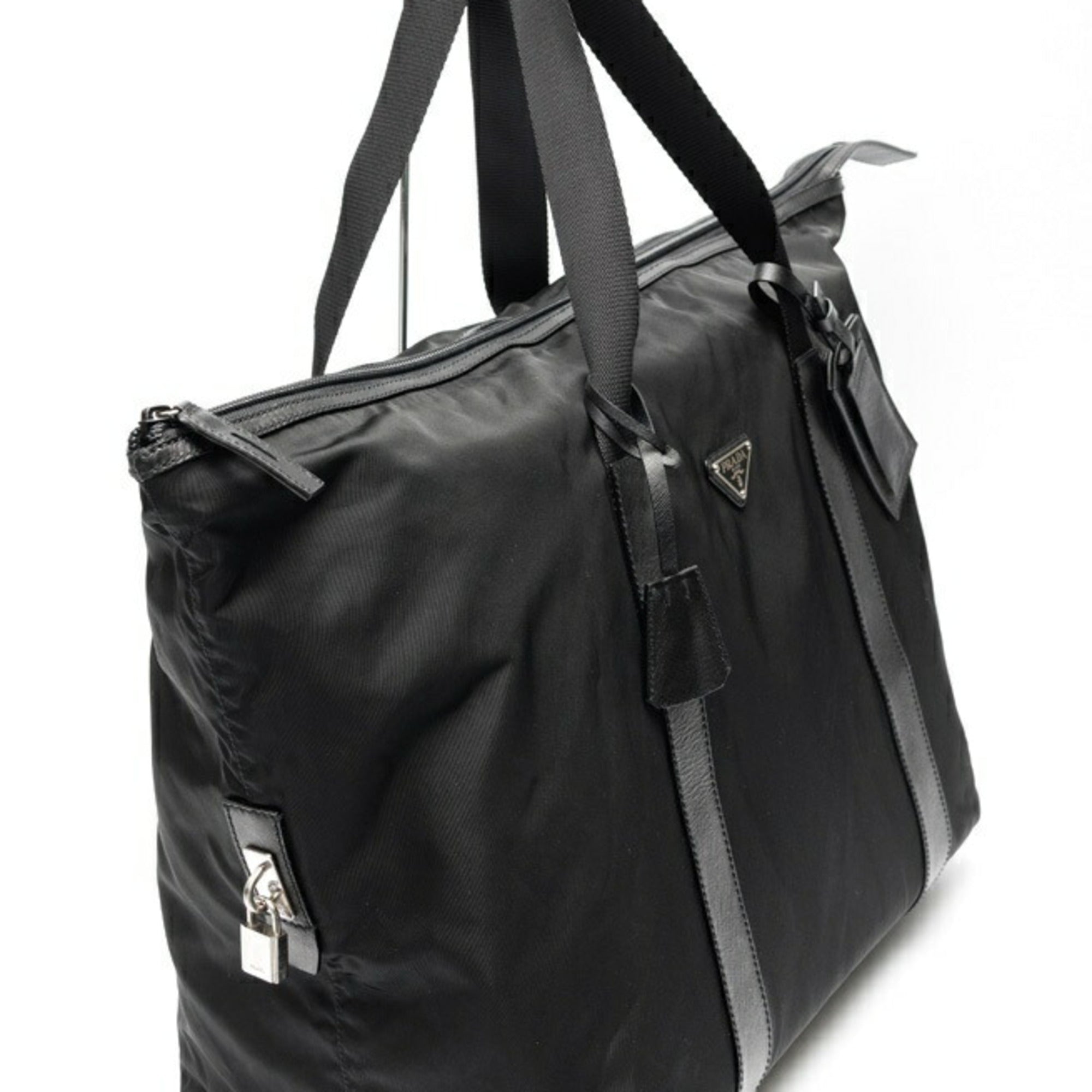 Prada Black Fabric Leather Boston Bag (Pre-Owned)