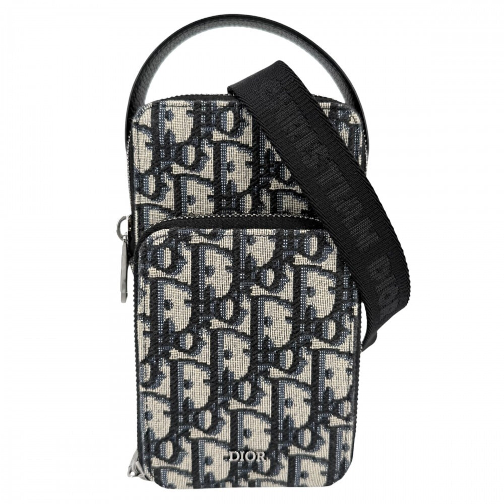 Christian Dior Navy Canvas Leather Pouch Shoulder Bag (Pre-Owned)