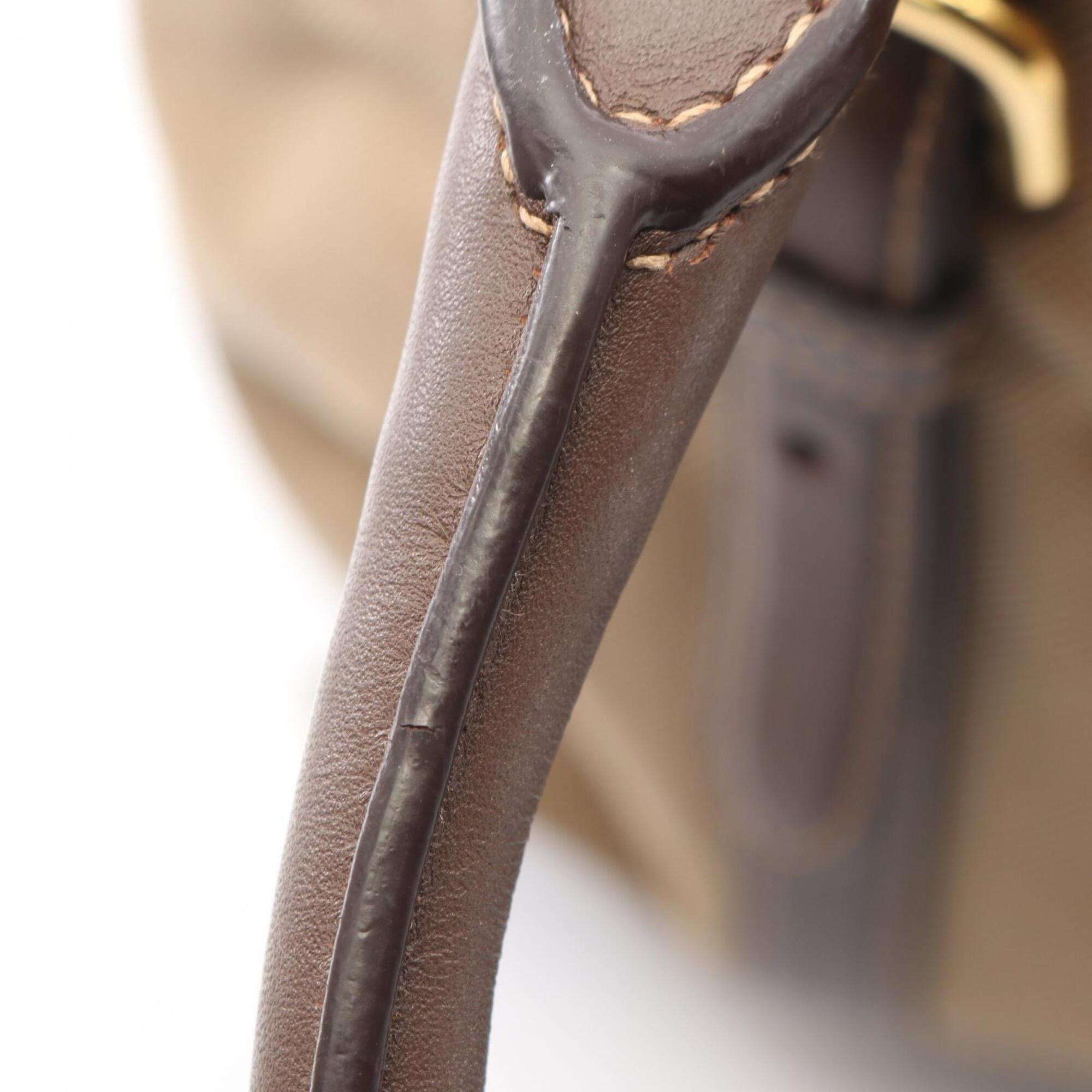 Prada Beige Brown Canvas Leather Handbag (Pre-Owned)