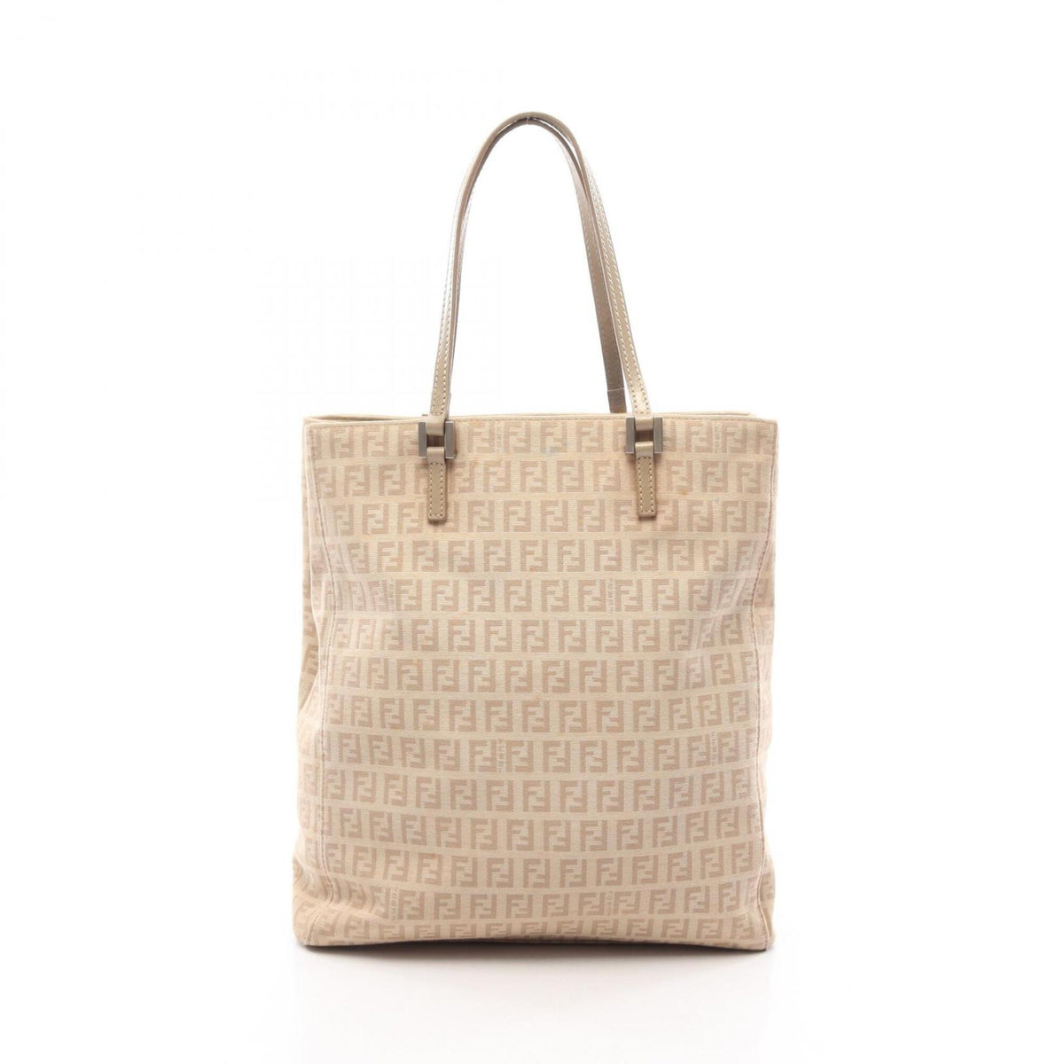Fendi Zucchino Beige Canvas Leather Handbag Tote Bag (Pre-Owned)