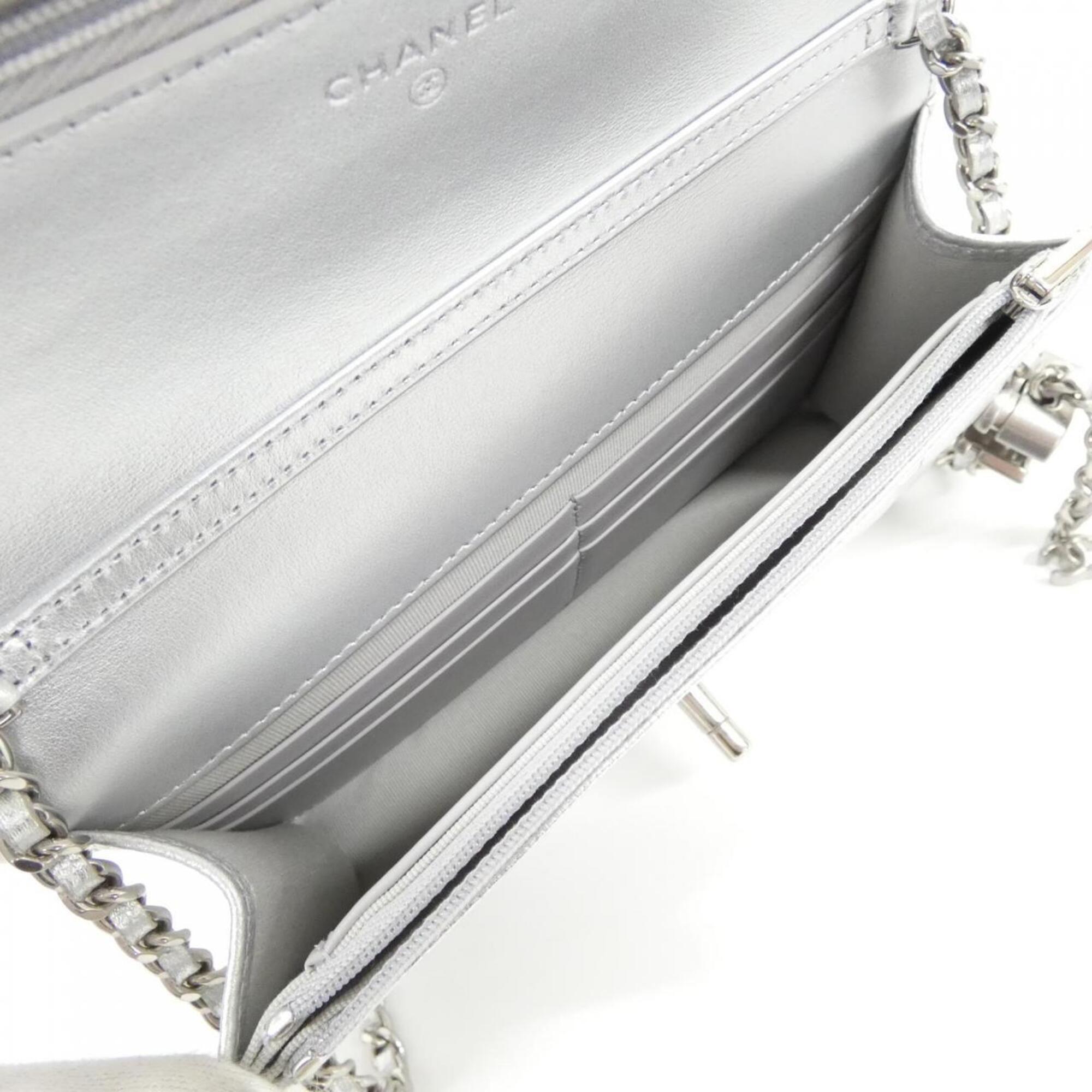 Chanel Silver Grained Calfskin Chain/Shoulder Wallet (Pre-Owned)